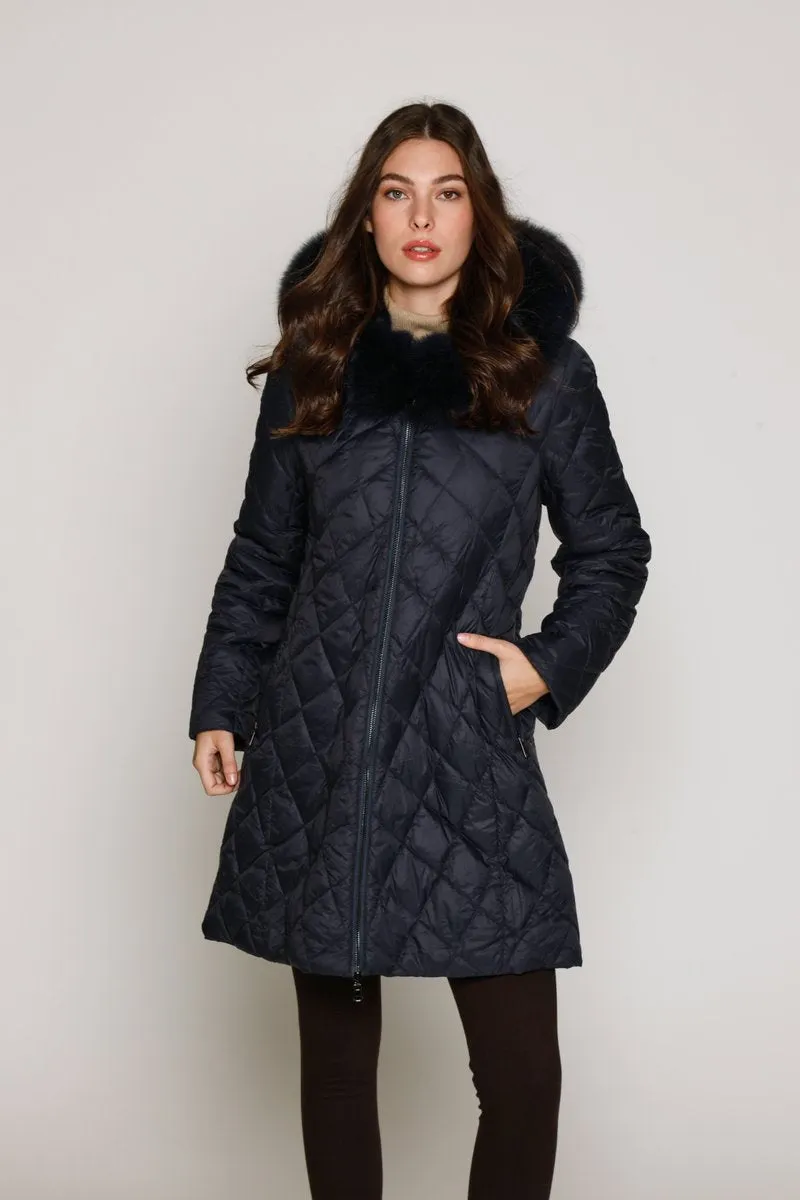 #1281HD Reversible Down & Rabbit Coat with Diamond-Shaped Quilt  SOLDOUT