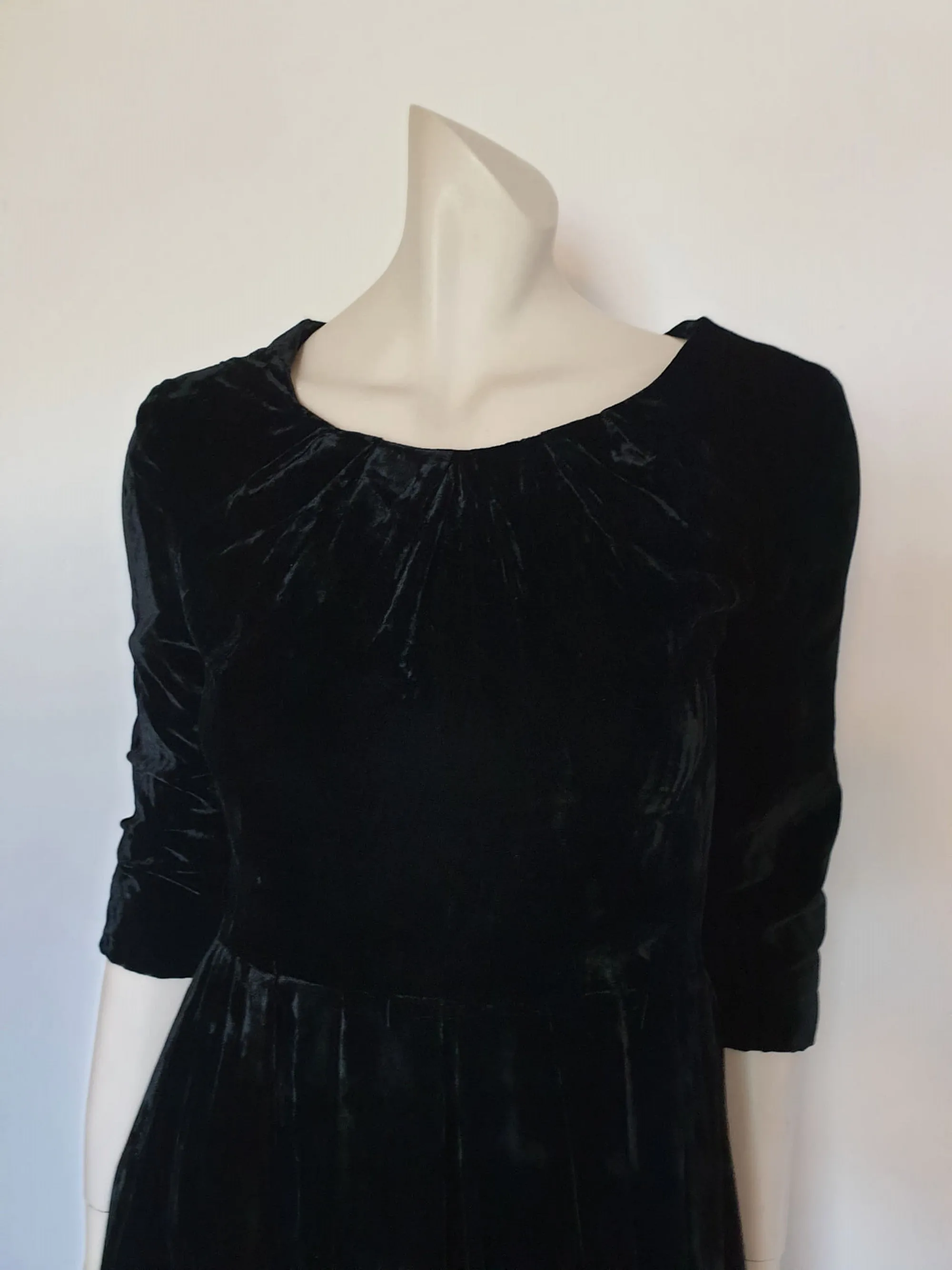 1960s Black Velvet Dress - S