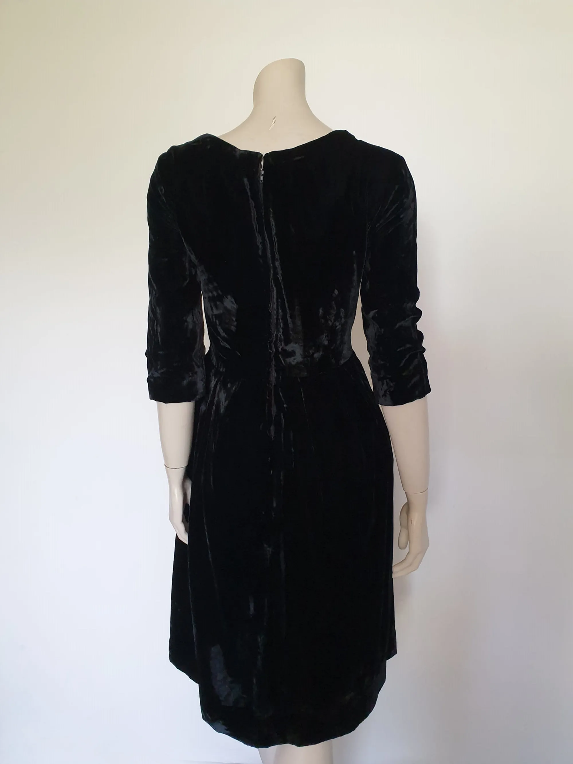 1960s Black Velvet Dress - S