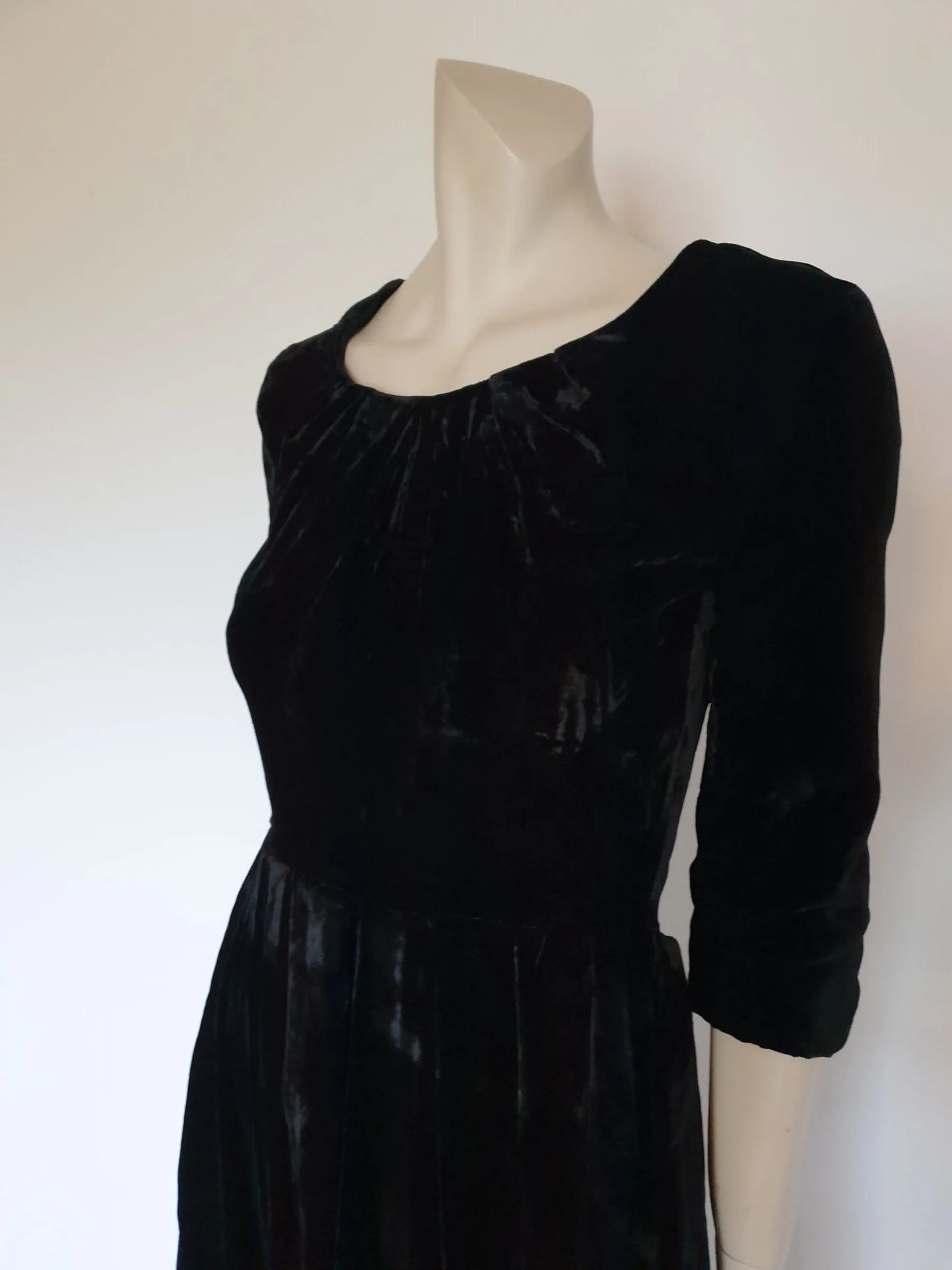 1960s Black Velvet Dress - S