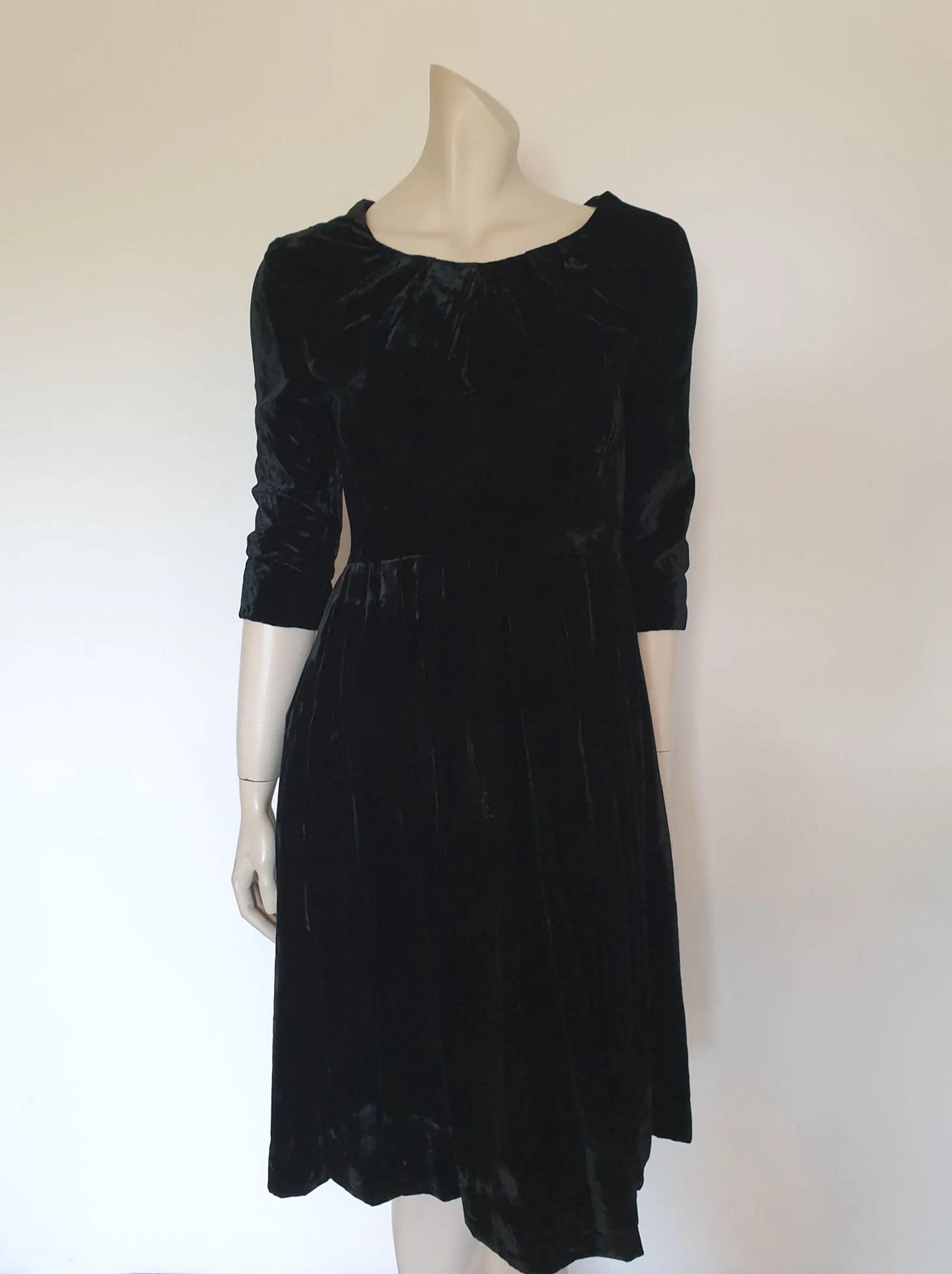 1960s Black Velvet Dress - S