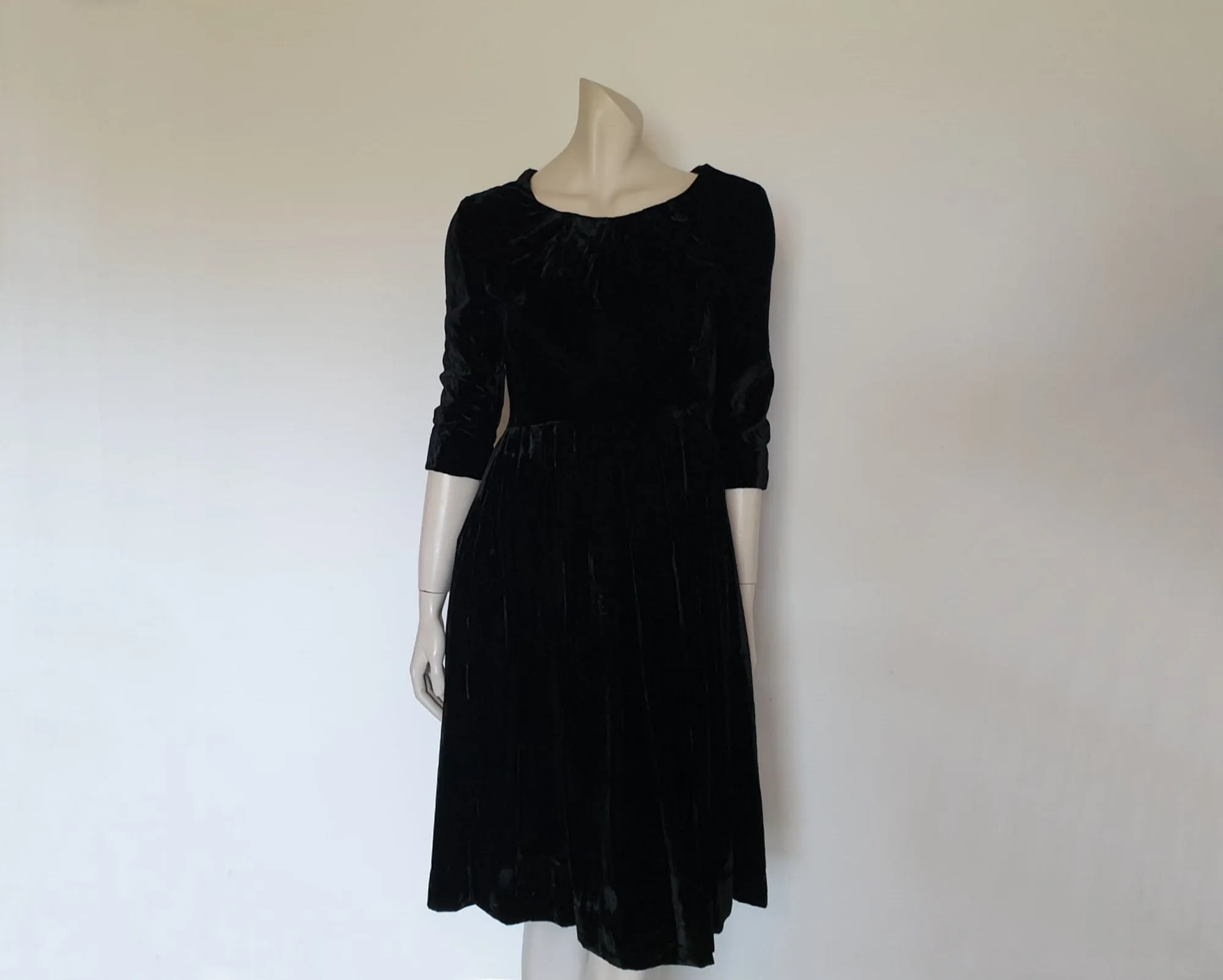 1960s Black Velvet Dress - S