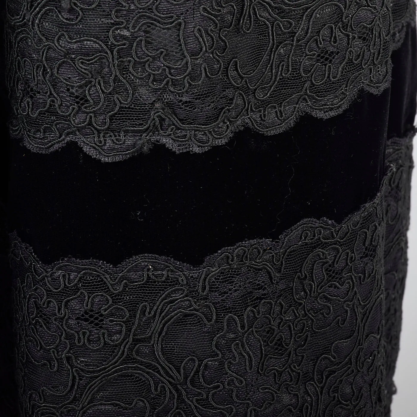 1980s Scaasi Black Velvet Drop Waist Evening Dress