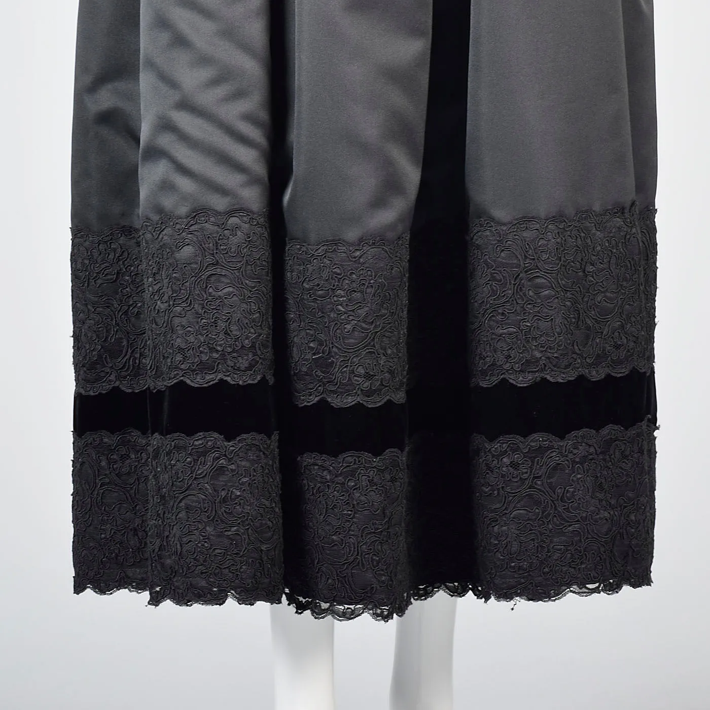 1980s Scaasi Black Velvet Drop Waist Evening Dress