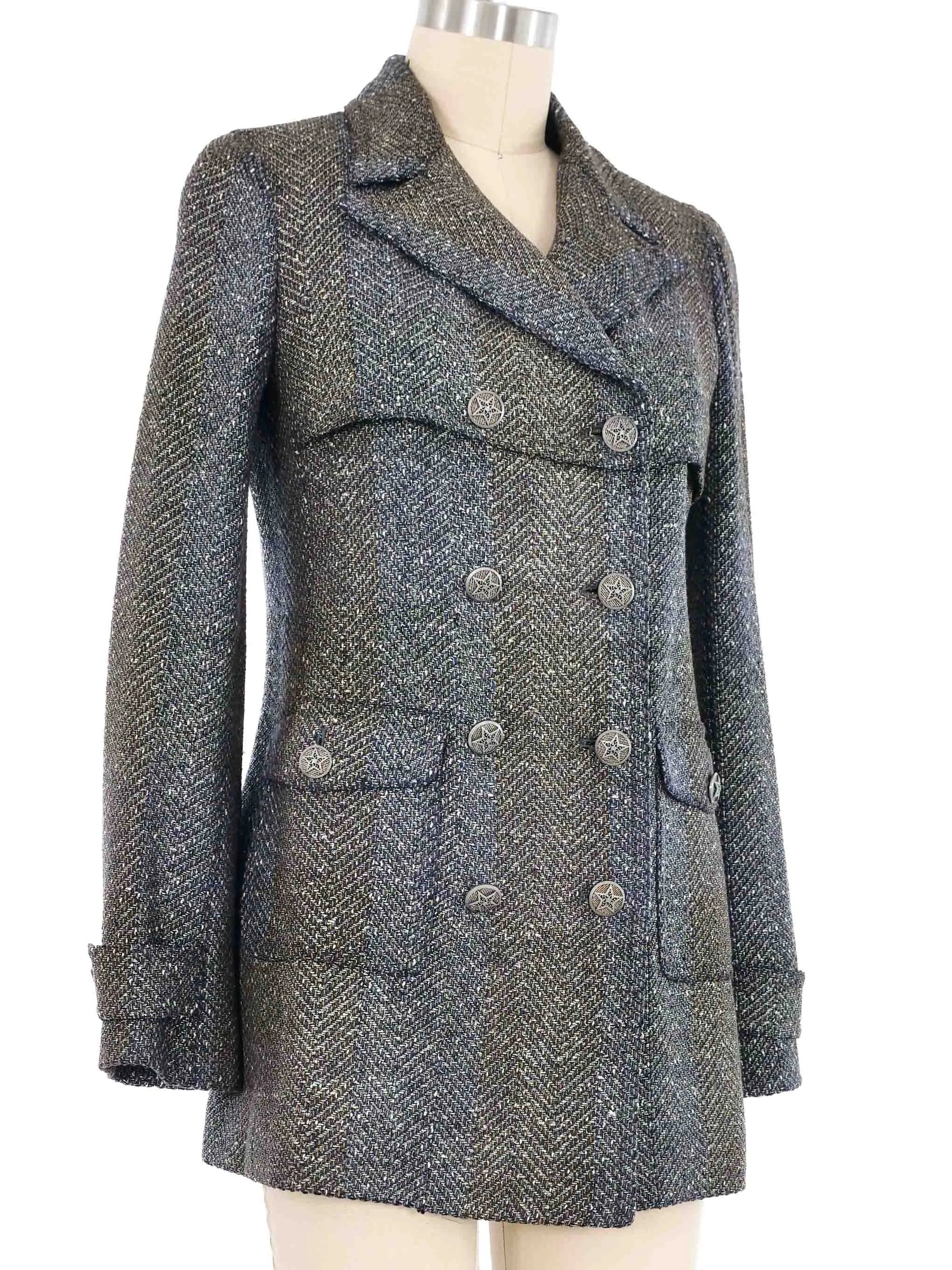 2007 Chanel Sheriff Button Tweed Peacoat