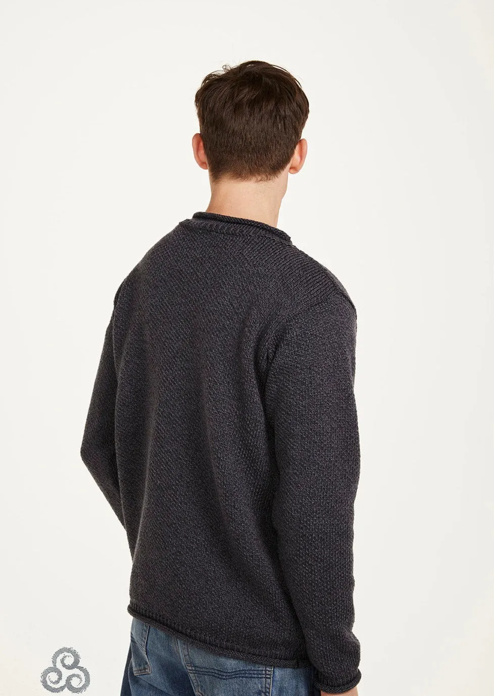 Aran Roll Neck Sweater | Charcoal