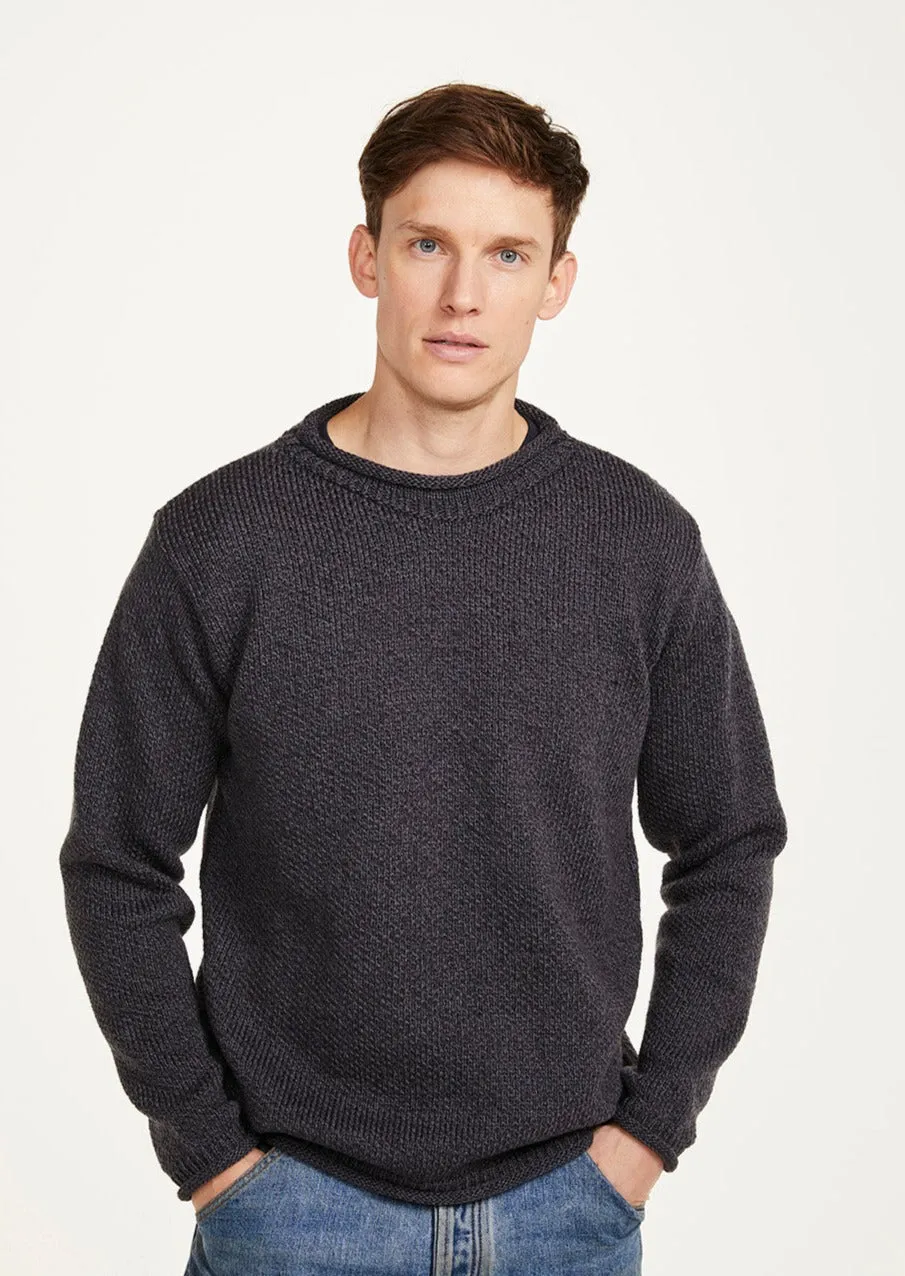 Aran Roll Neck Sweater | Charcoal