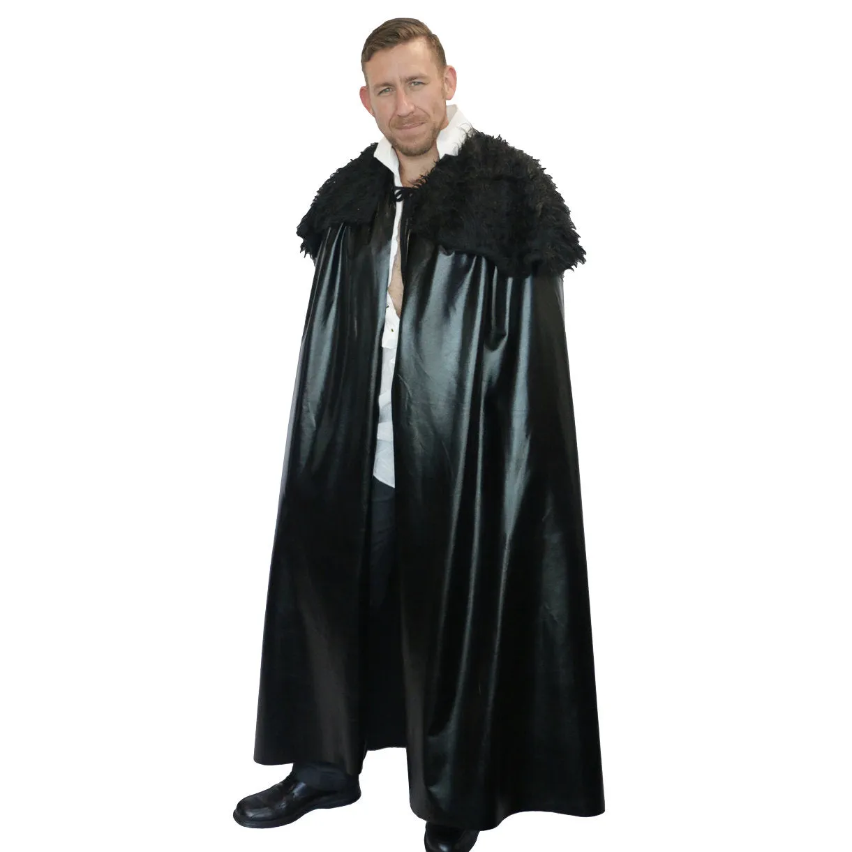 Barbarian Men's Black Cape with Fur Collar