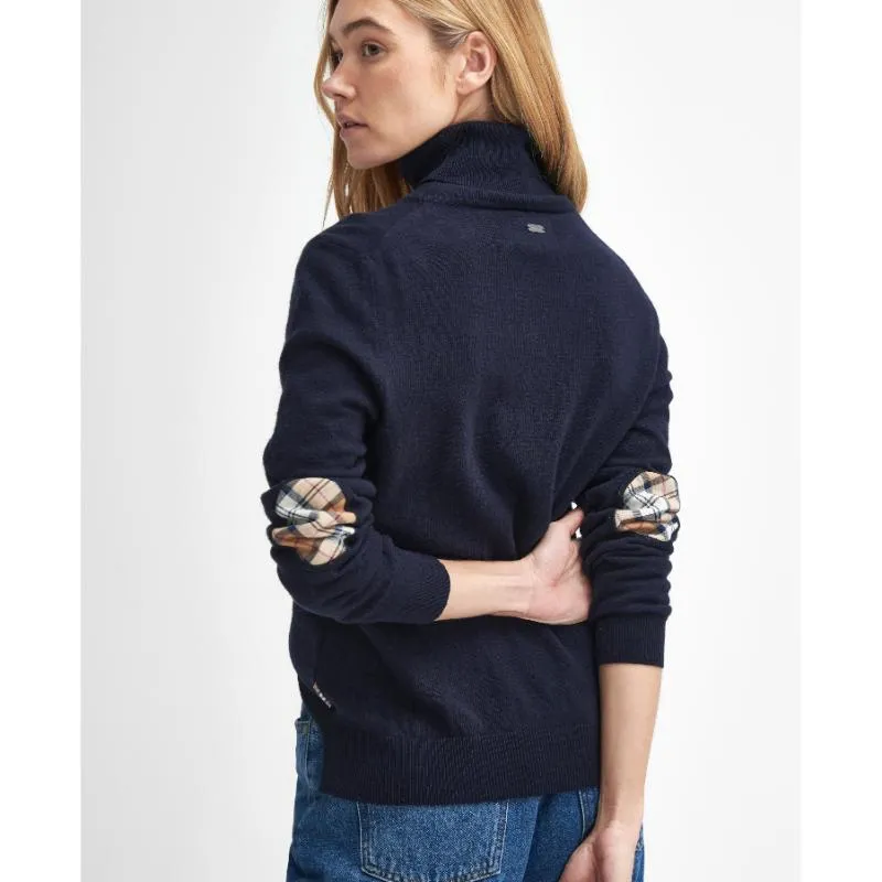 Barbour Pendle Roll Neck Knitted Ladies Jumper - Navy/Hessian Tartan