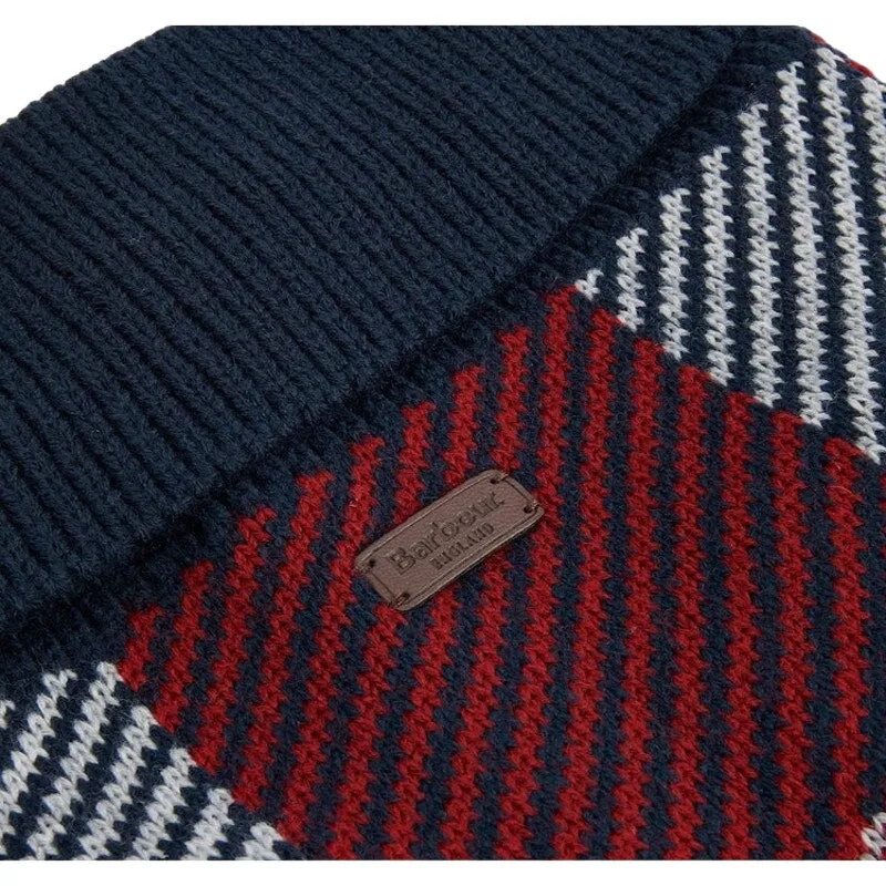 Barbour "Finn" Chunky Knit Turtleneck Dog Sweater, Blue & Red, Size Medium