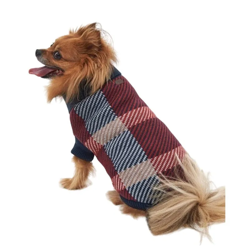 Barbour "Finn" Chunky Knit Turtleneck Dog Sweater, Blue & Red, Size Medium