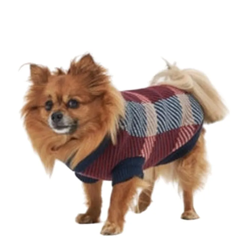 Barbour "Finn" Chunky Knit Turtleneck Dog Sweater, Blue & Red, Size Medium