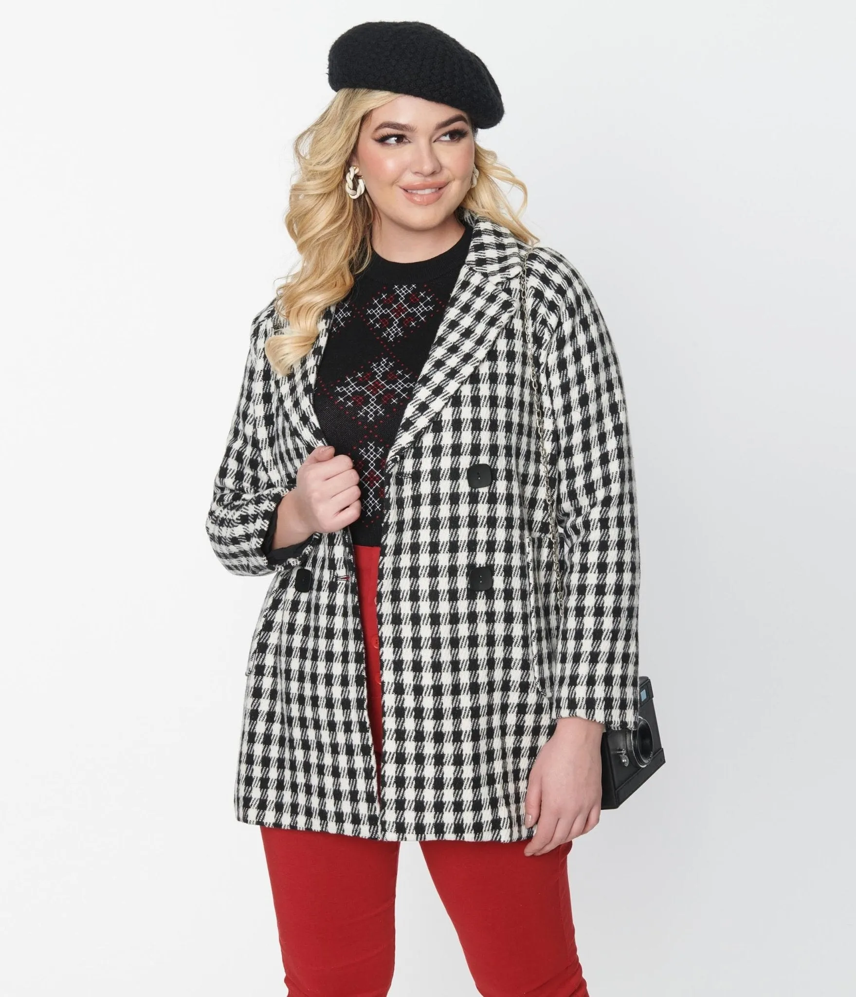 Black & White Gingham Peacoat