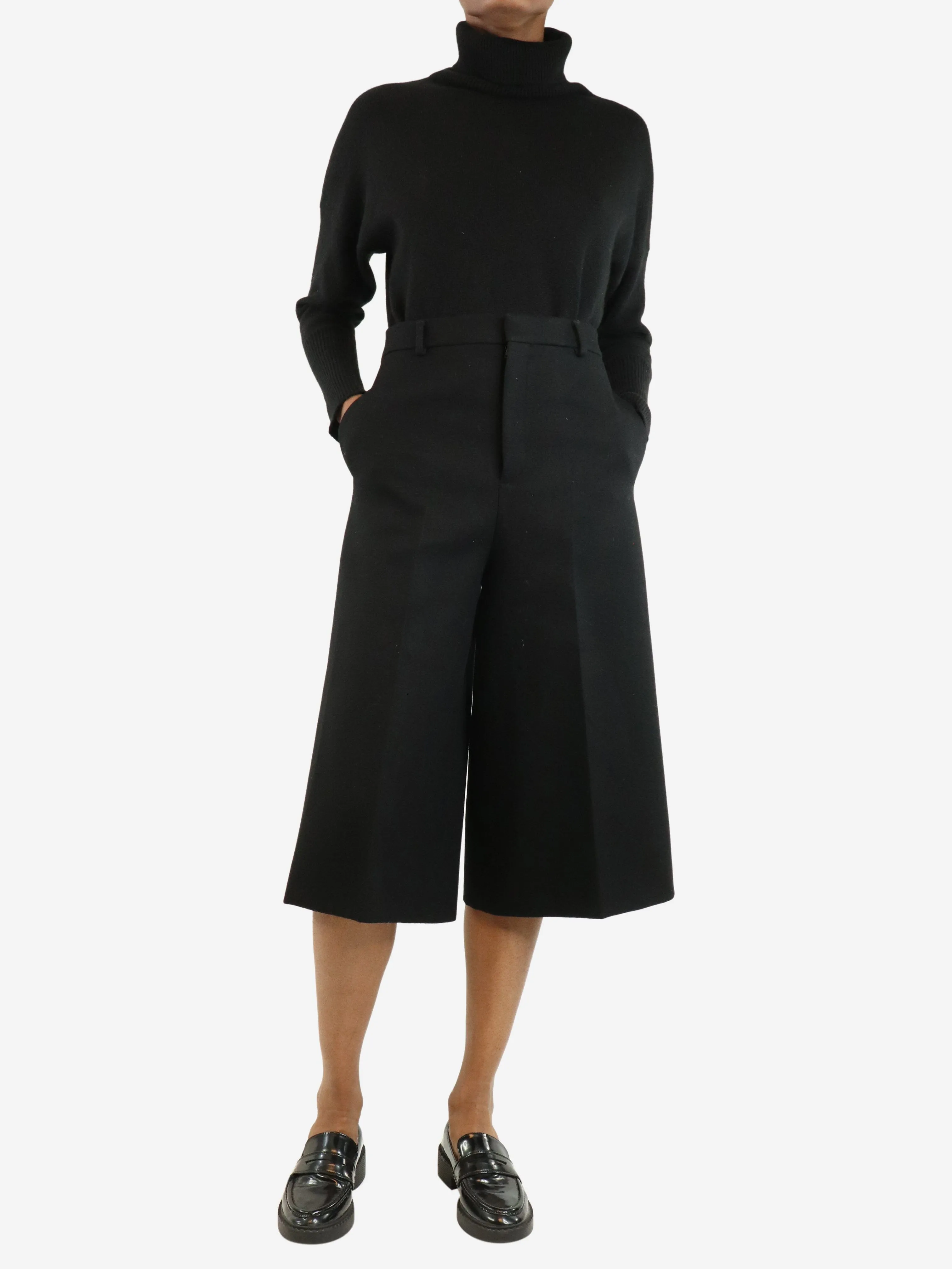 Black wide-leg wool culottes - size UK 8