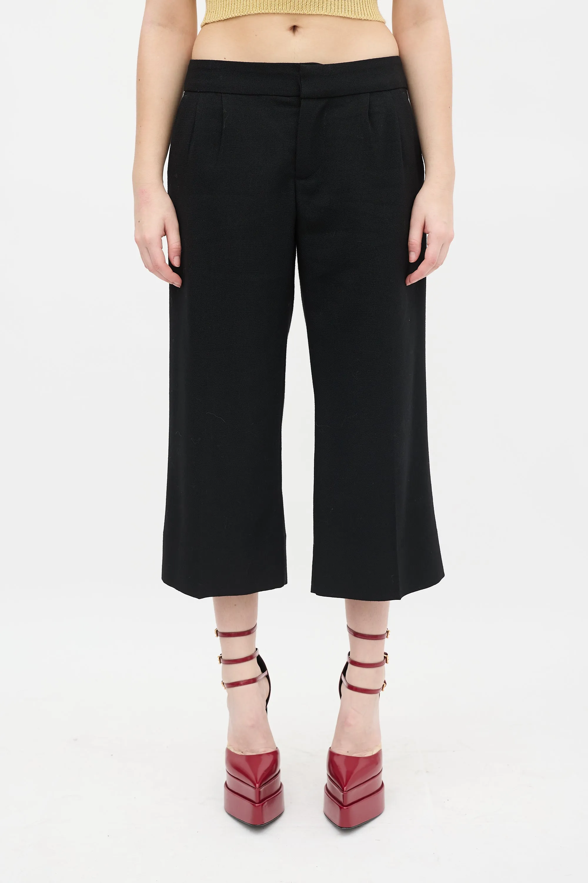 Black Wool Pleated Culottes