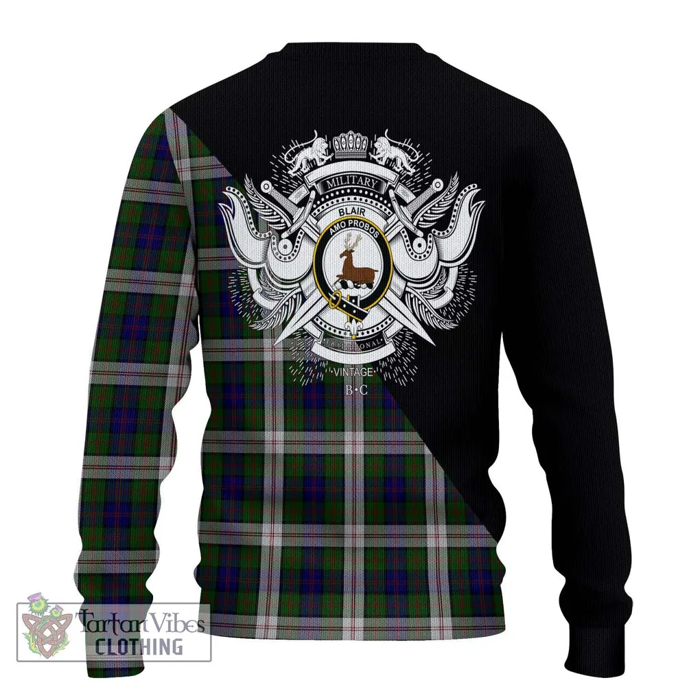 Blair Dress Tartan Ugly Sweater with Family Crest and Military Logo Style