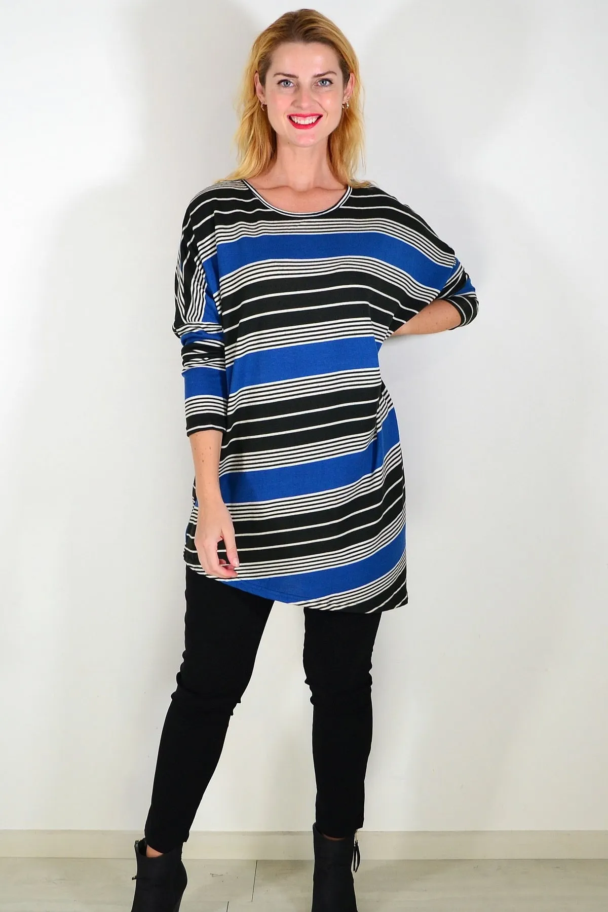 Blue Black Walk My Way Fleece Tunic Top