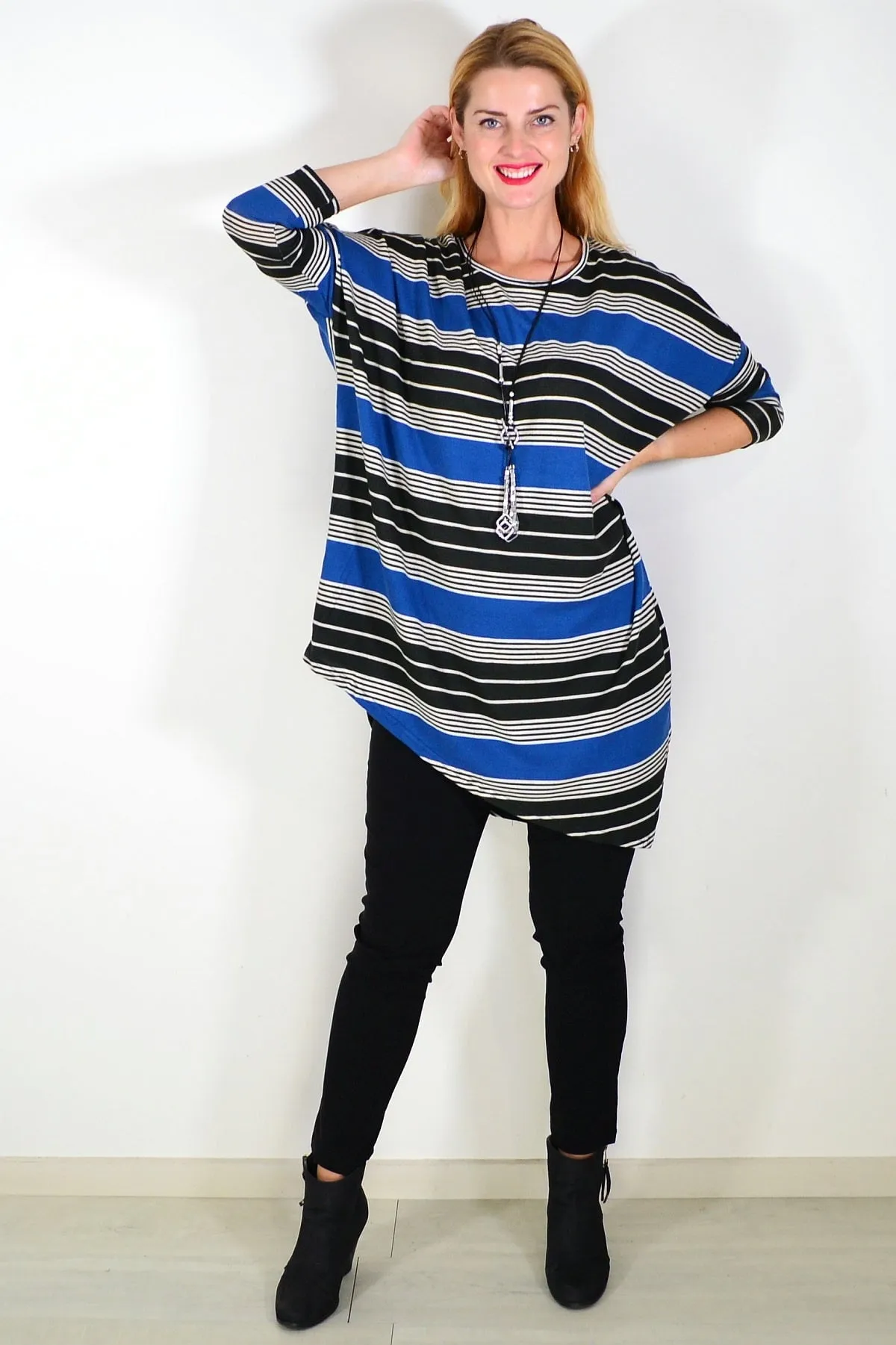 Blue Black Walk My Way Fleece Tunic Top