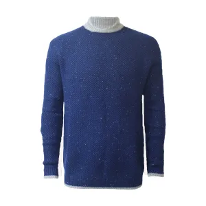 Blue Cashmere Crewneck Sweater in heavy seed stitch knit Vence