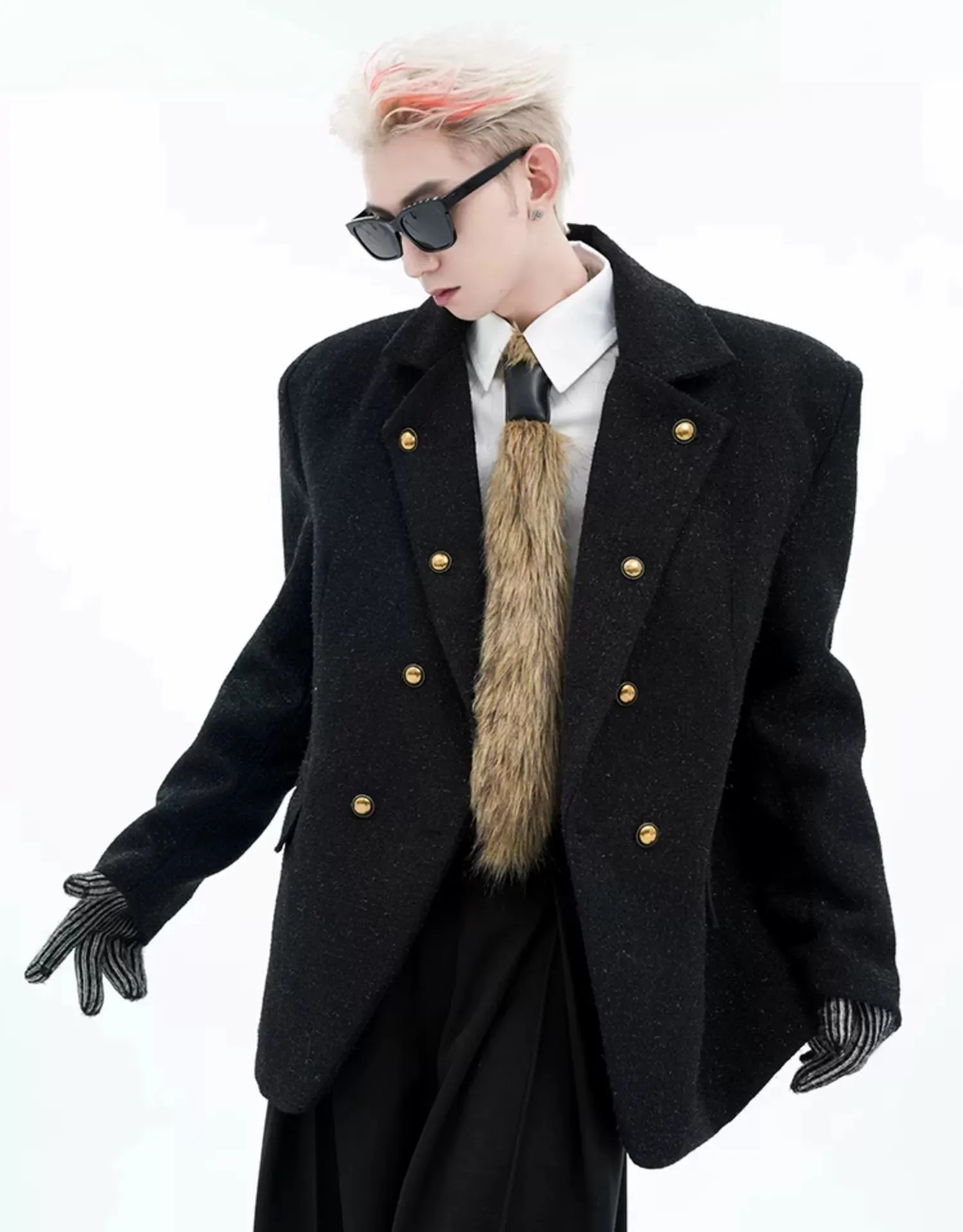 Boxy Double-Breasted Glossy Peacoat with Gold Buttons