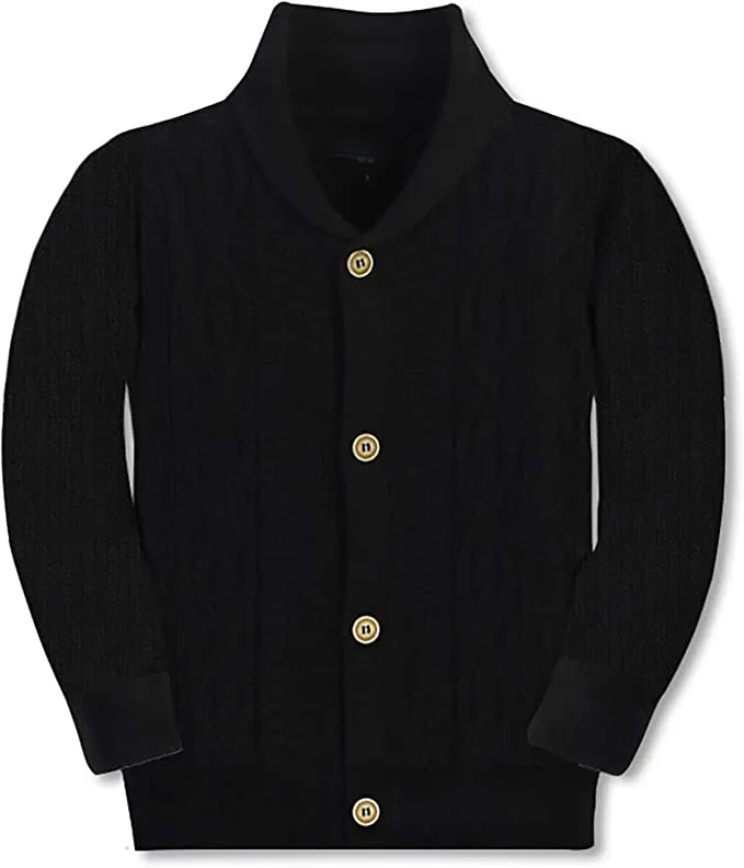 Boys Knitted Shawl Collar Cardigan Sweater 0 Cotton - Black