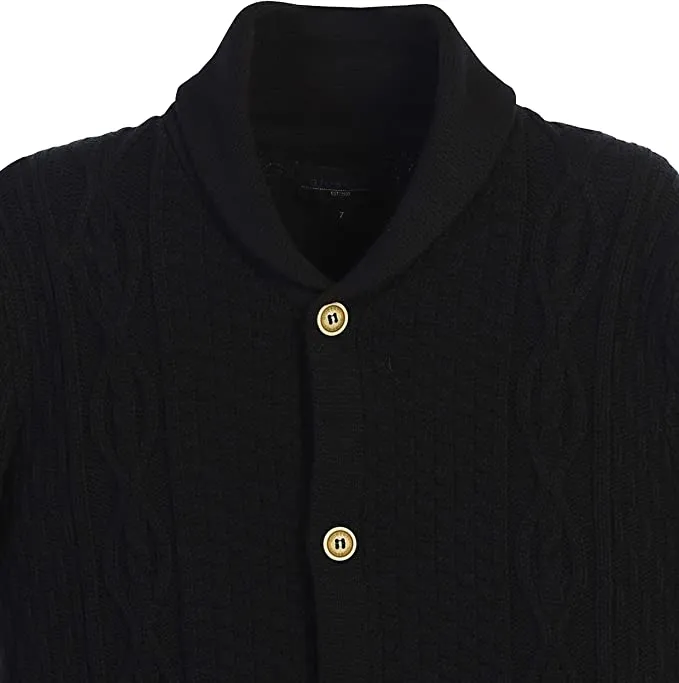 Boys Knitted Shawl Collar Cardigan Sweater 0 Cotton - Black