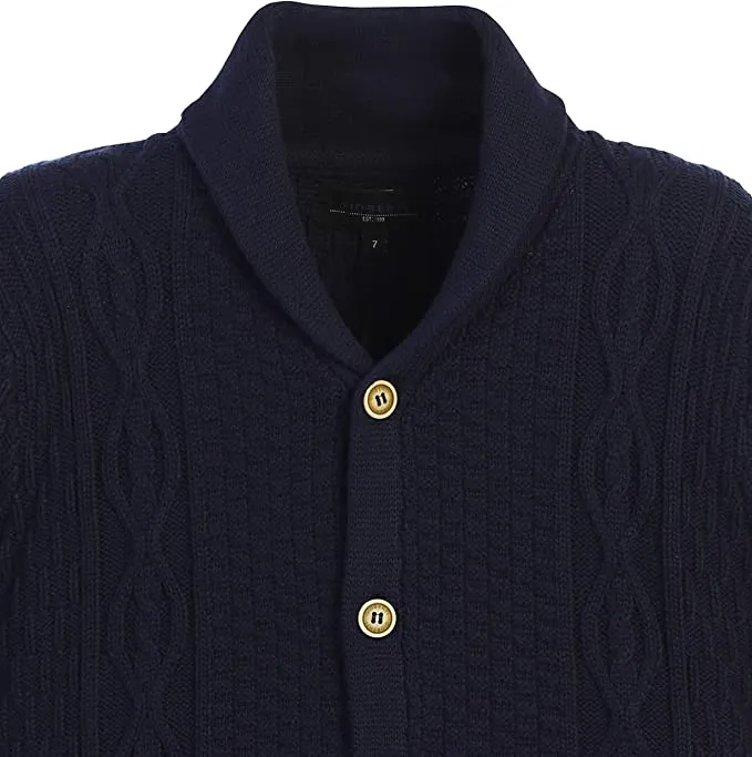 Boys Knitted Shawl Collar Cardigan Sweater 0 Cotton - Navy