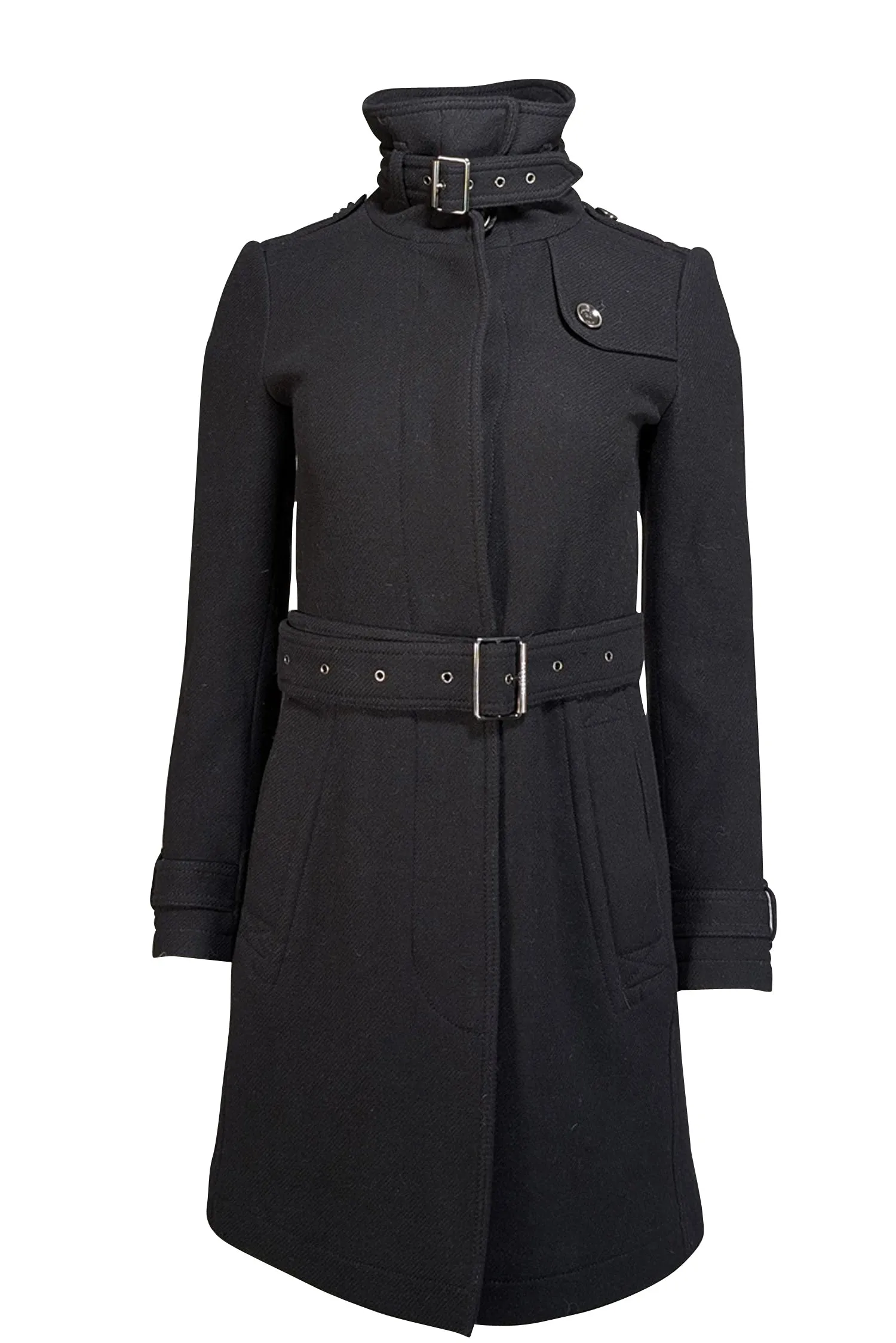 Burberry - Black Wool Blend Coat Sz 2