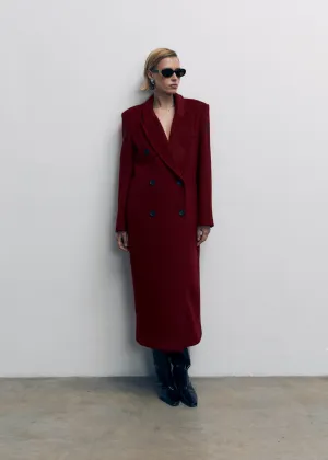 Burgundy Wool Straight Trench Coat