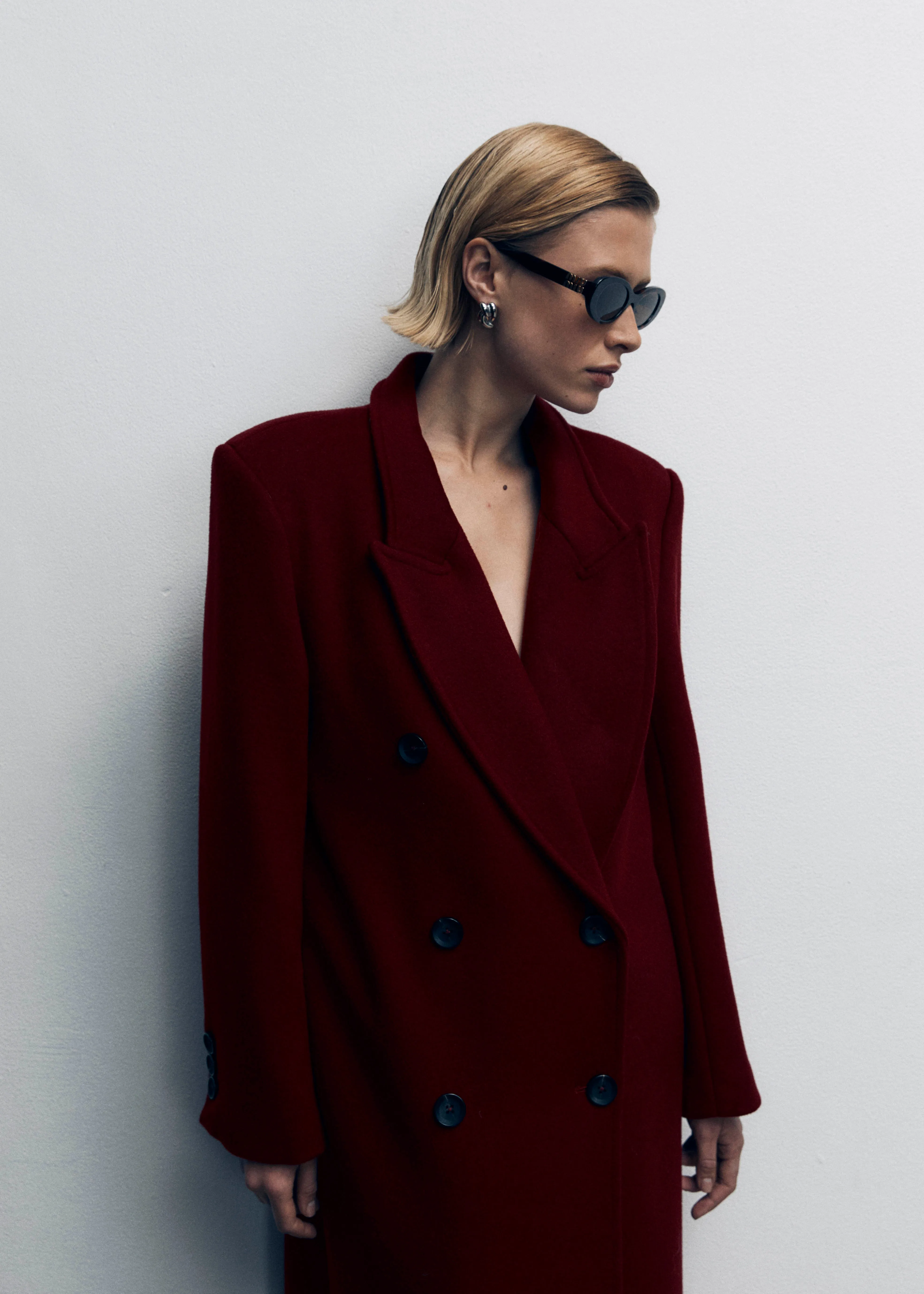 Burgundy Wool Straight Trench Coat