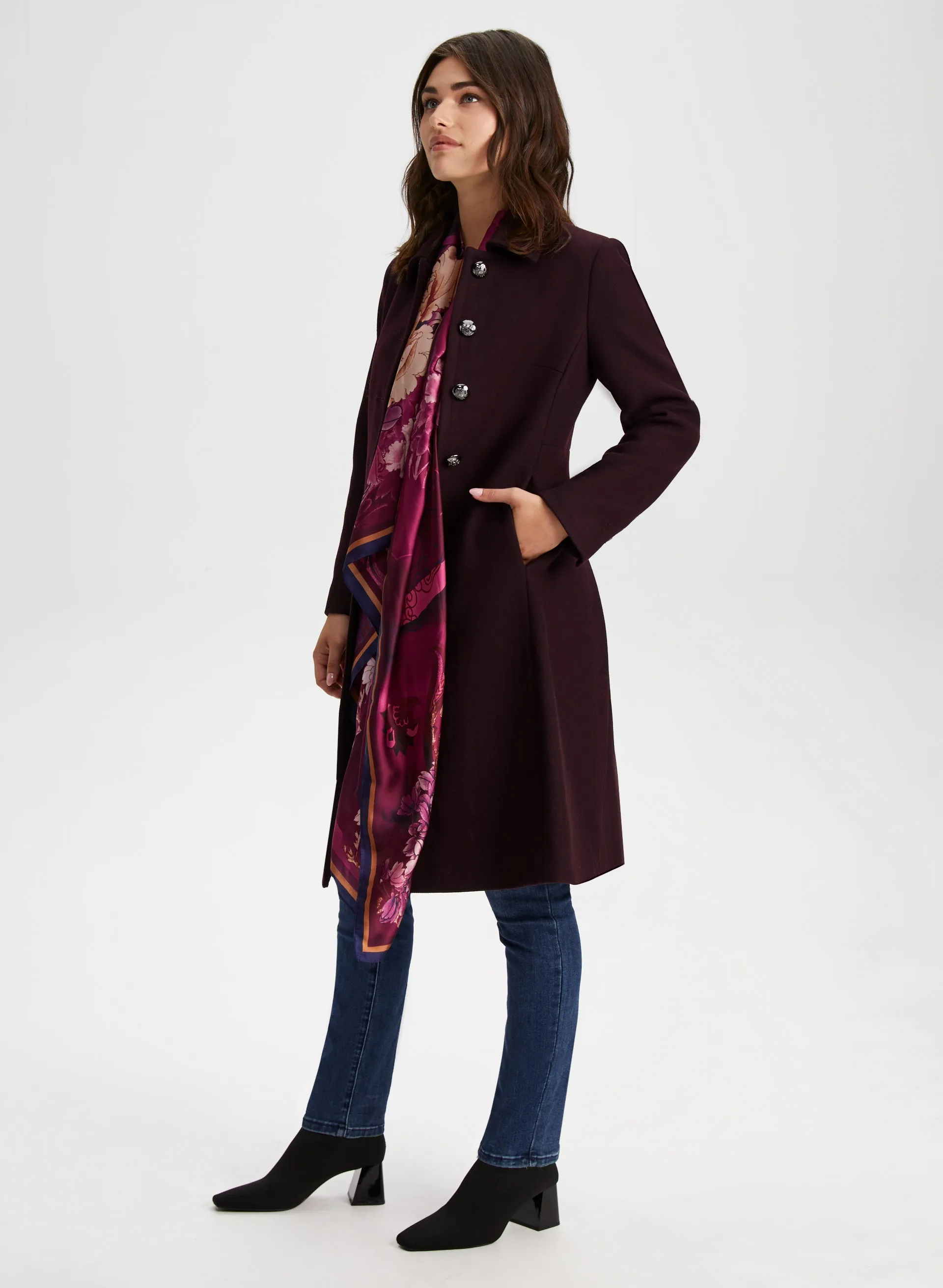 Button-Down Wool Blend Coat