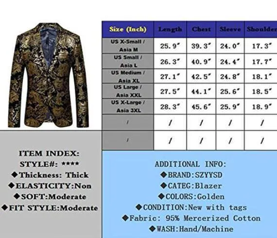 Buygold Men's Fashion Velvet cloth Bronzing process Slim Chic Blazer Suit Jacket