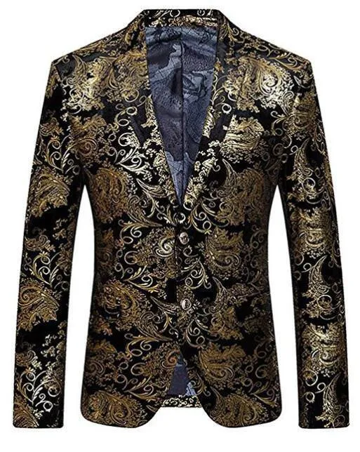 Buygold Men's Fashion Velvet cloth Bronzing process Slim Chic Blazer Suit Jacket