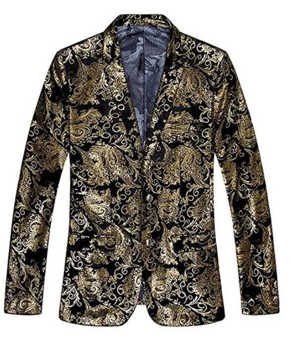 Buygold Men's Fashion Velvet cloth Bronzing process Slim Chic Blazer Suit Jacket