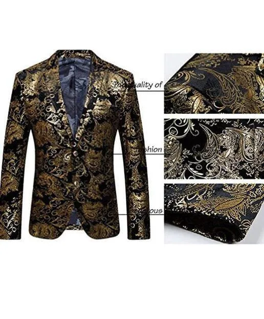 Buygold Men's Fashion Velvet cloth Bronzing process Slim Chic Blazer Suit Jacket