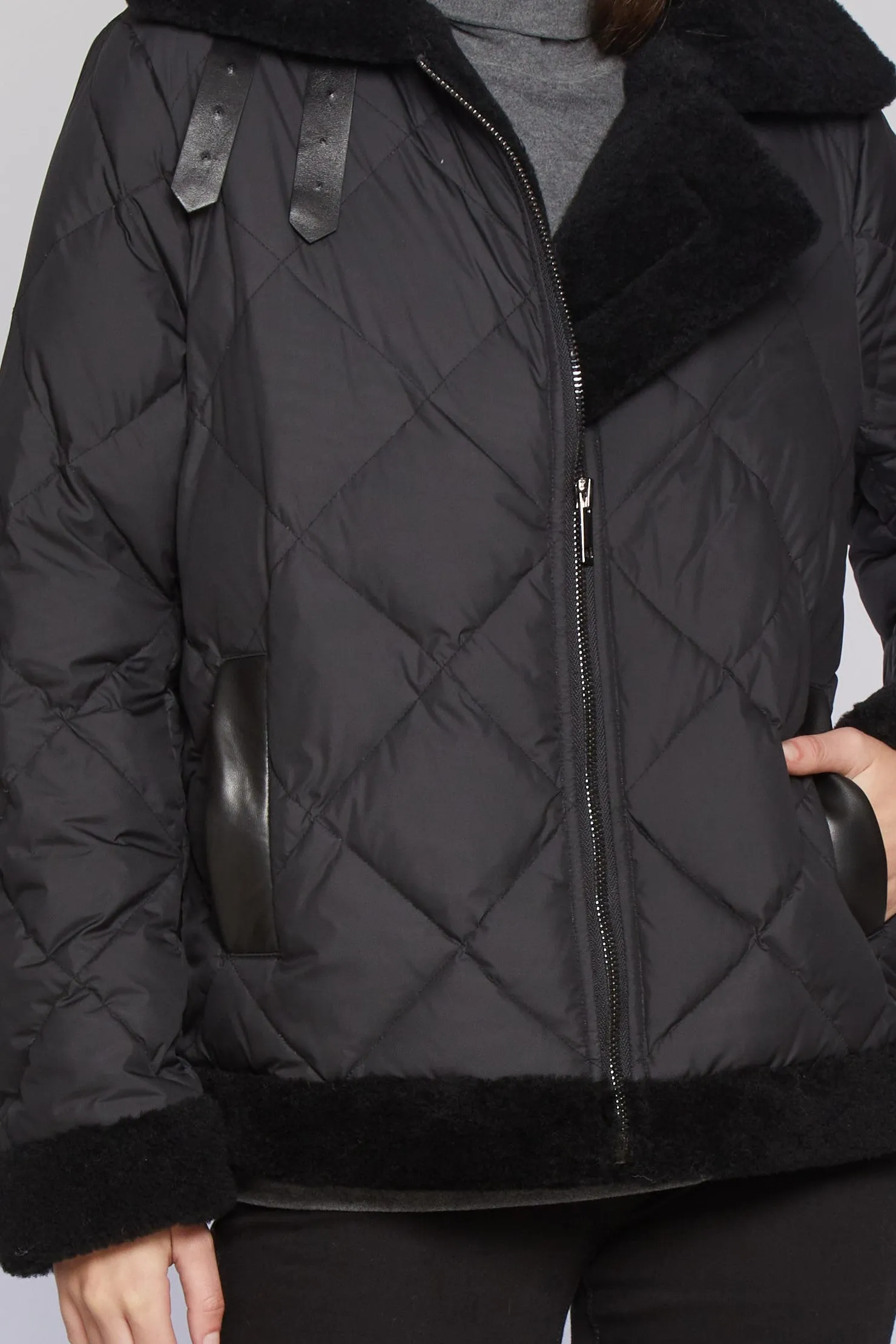 #C123 Quilted Puffer Flight Jacket Trimmed in Flocked Lamb  jsut 2 left $175