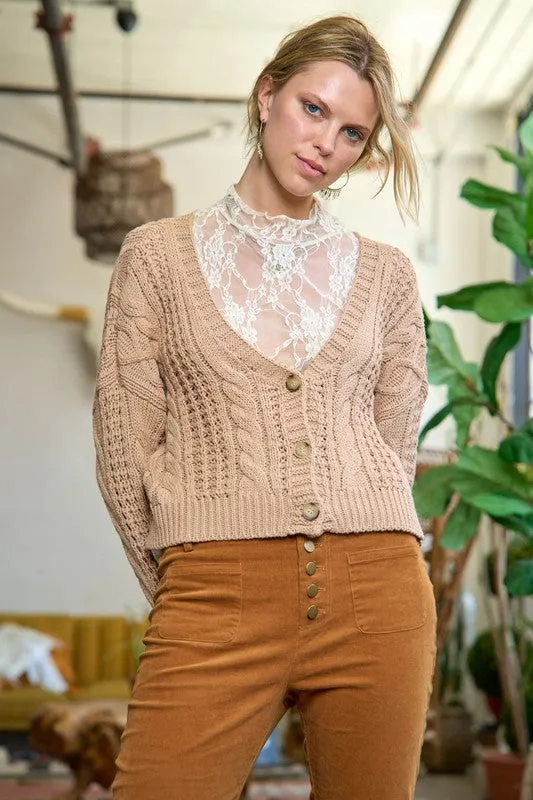 Cable Knit Drop Shoulder Cardigan