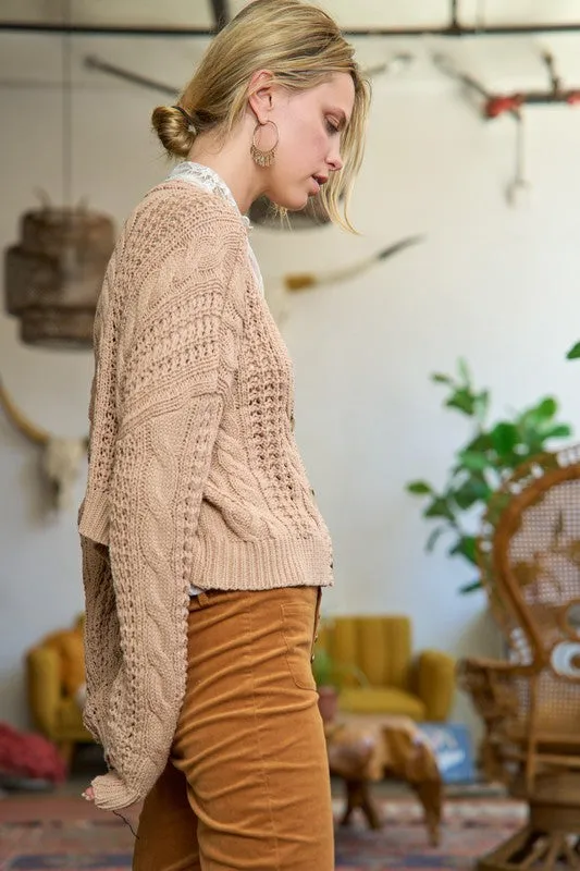 Cable Knit Drop Shoulder Cardigan