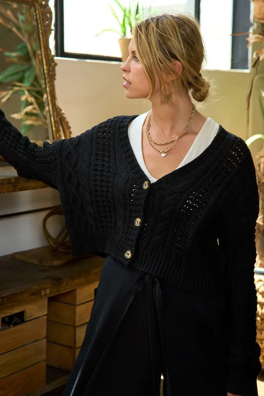 Cable Knit Drop Shoulder Cardigan