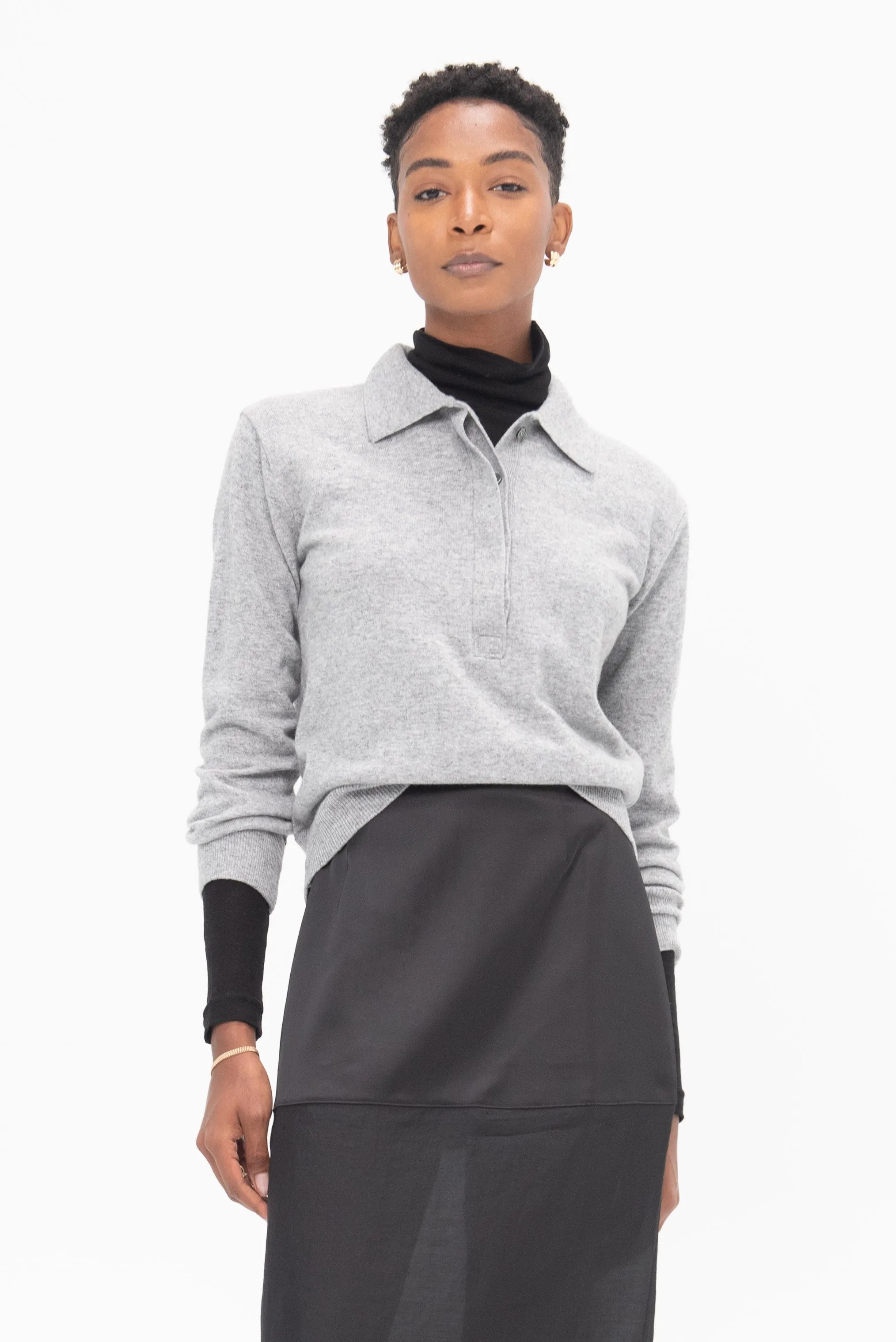 Cashmere Polo Sweater, Gray