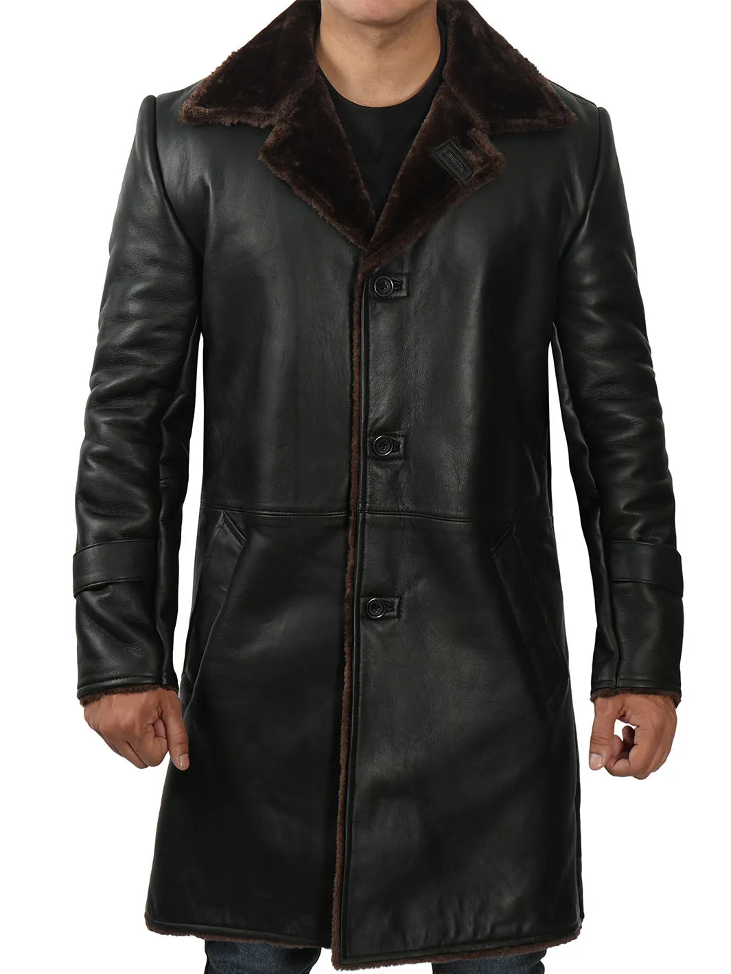 Chandler 3/4 Length Black Shearling Coat Mens