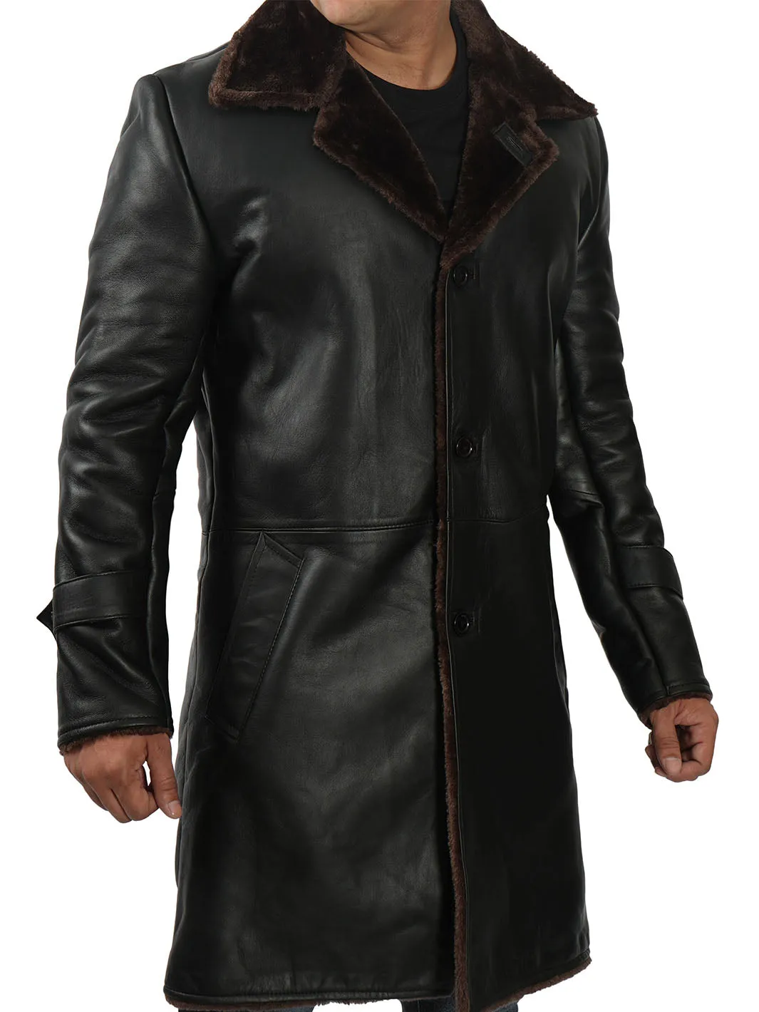 Chandler 3/4 Length Black Shearling Coat Mens