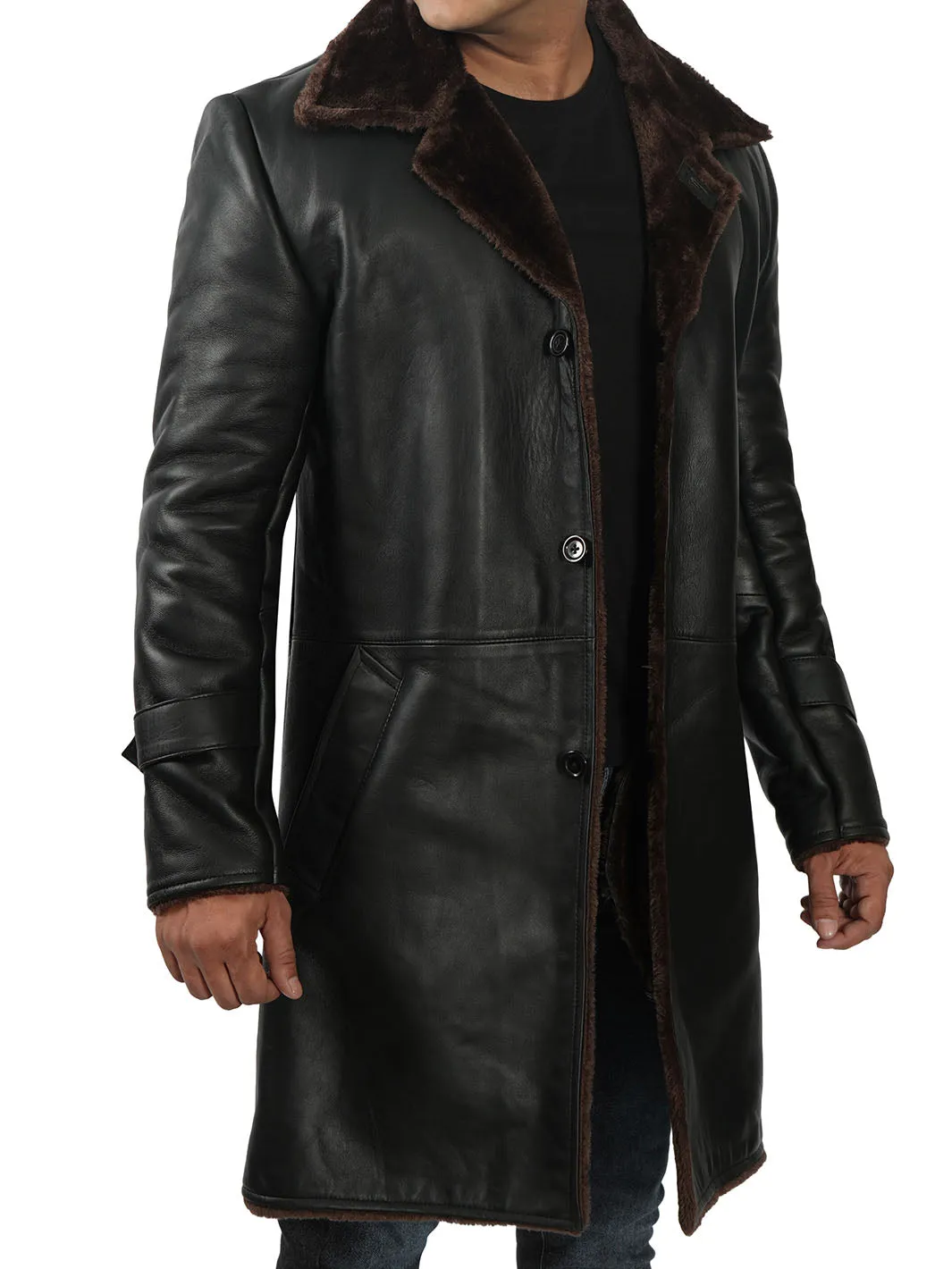 Chandler 3/4 Length Black Shearling Coat Mens