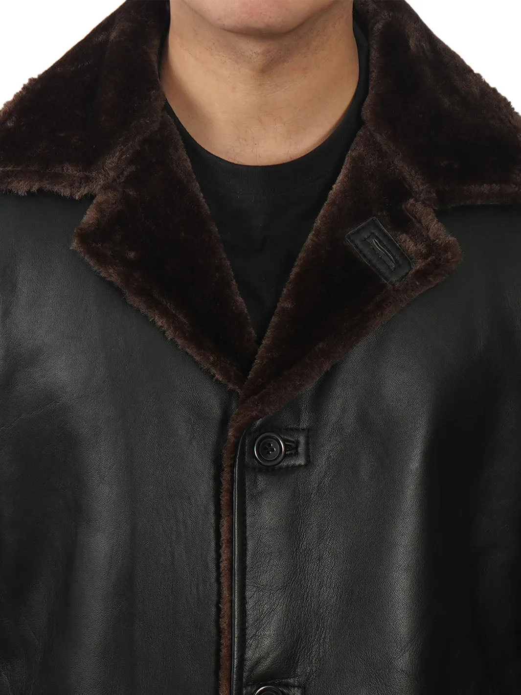 Chandler 3/4 Length Black Shearling Coat Mens