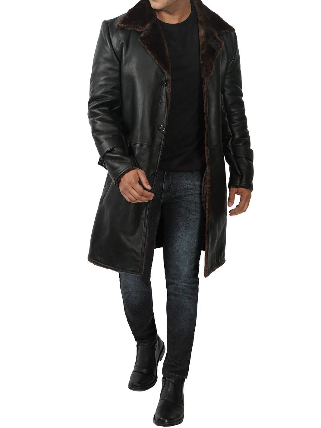 Chandler 3/4 Length Black Shearling Coat Mens