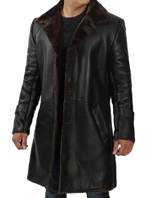 Chandler 3/4 Length Black Shearling Coat Mens