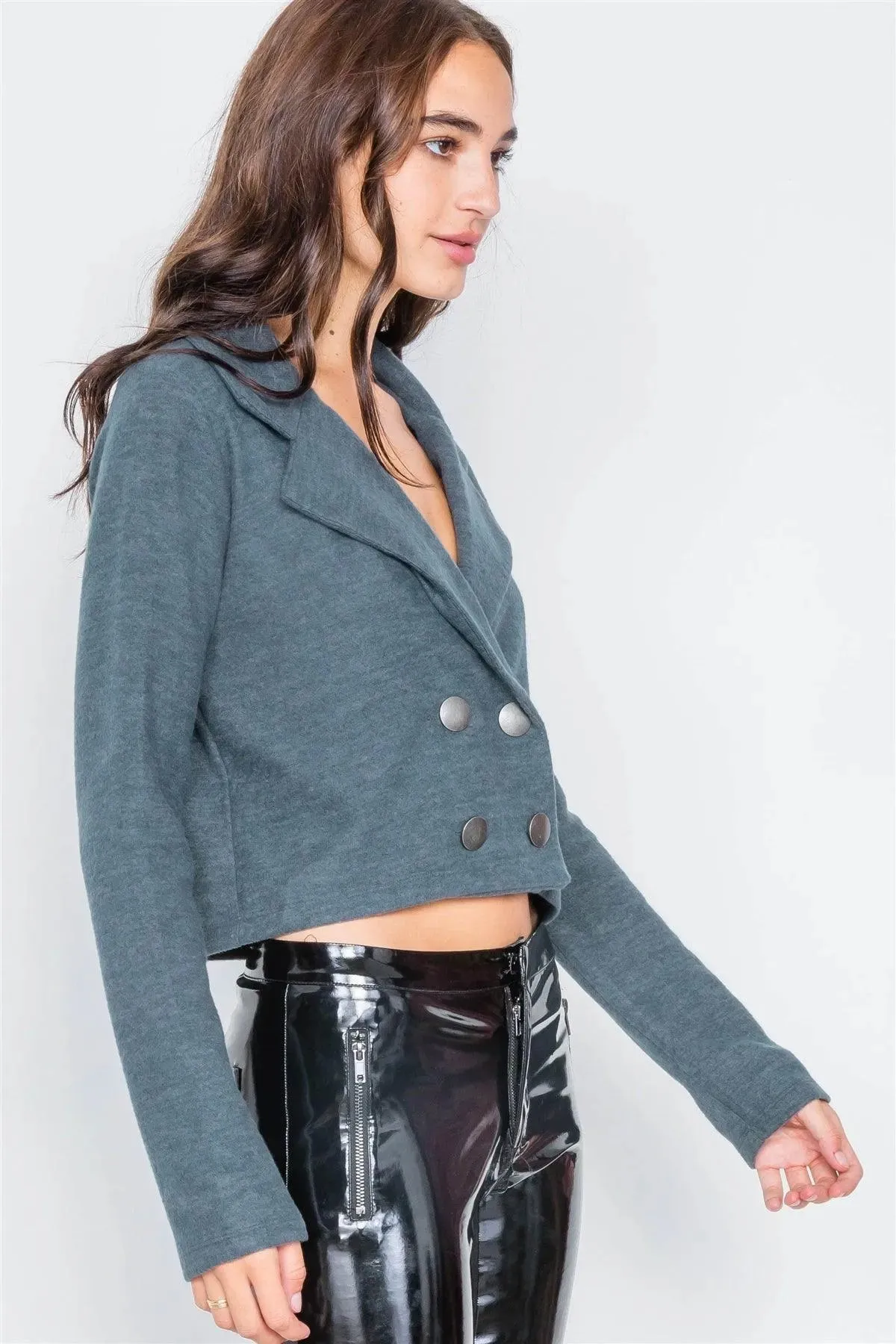 Charcoal Double Breasted Peacoat Crop Jacket  /2-2-2