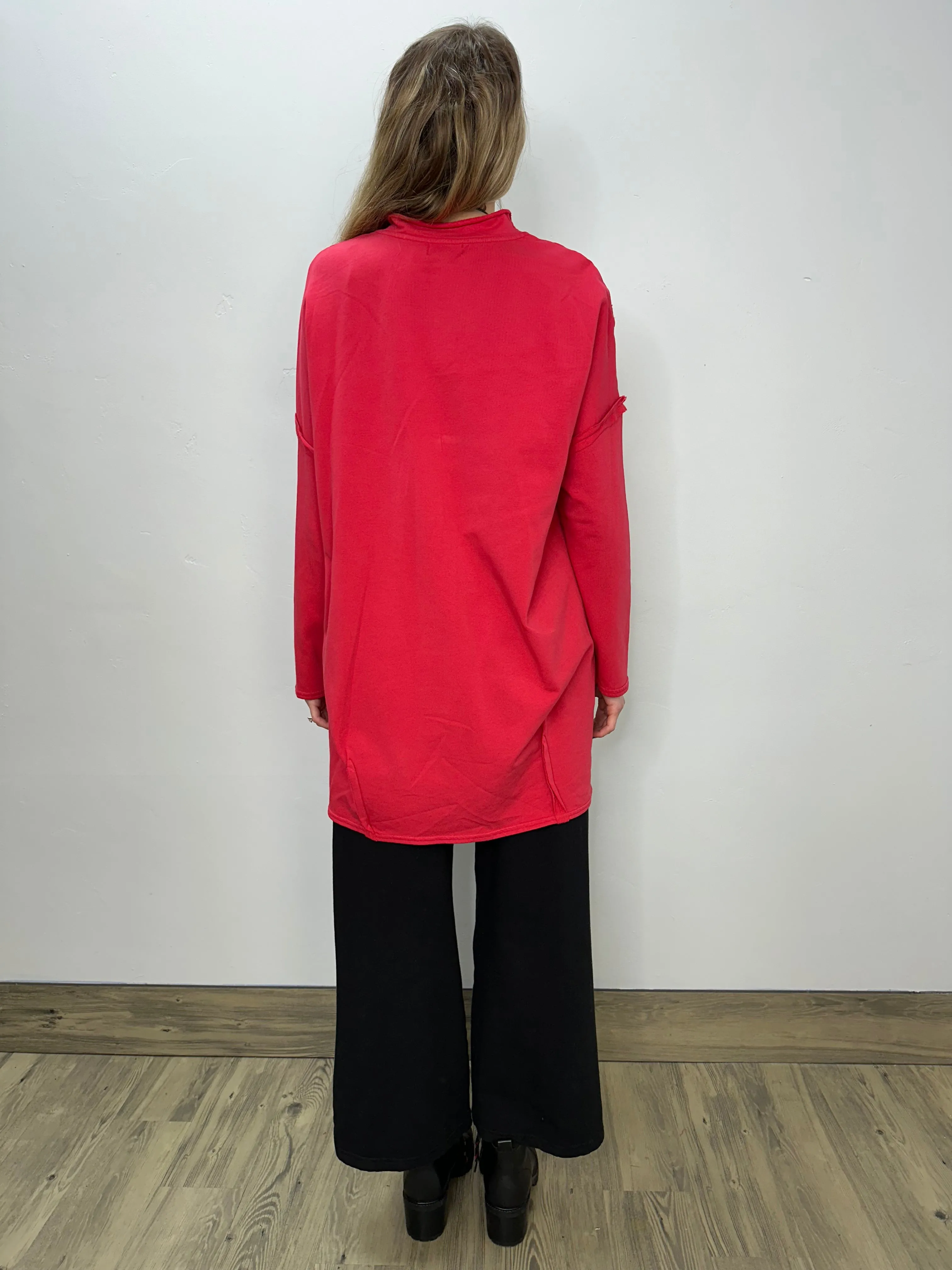 Cherry Red Long Sleeve Fleece Tunic