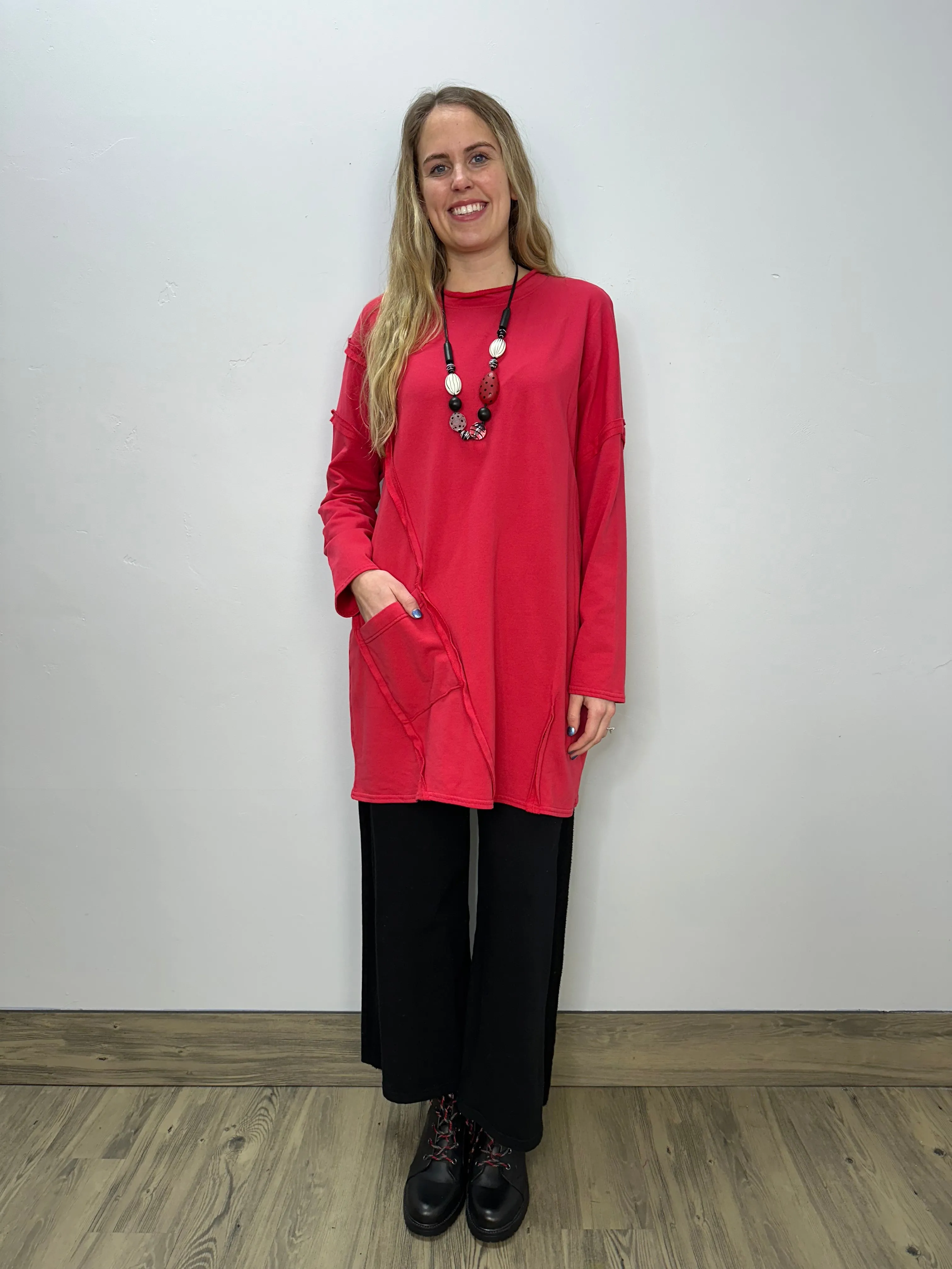 Cherry Red Long Sleeve Fleece Tunic