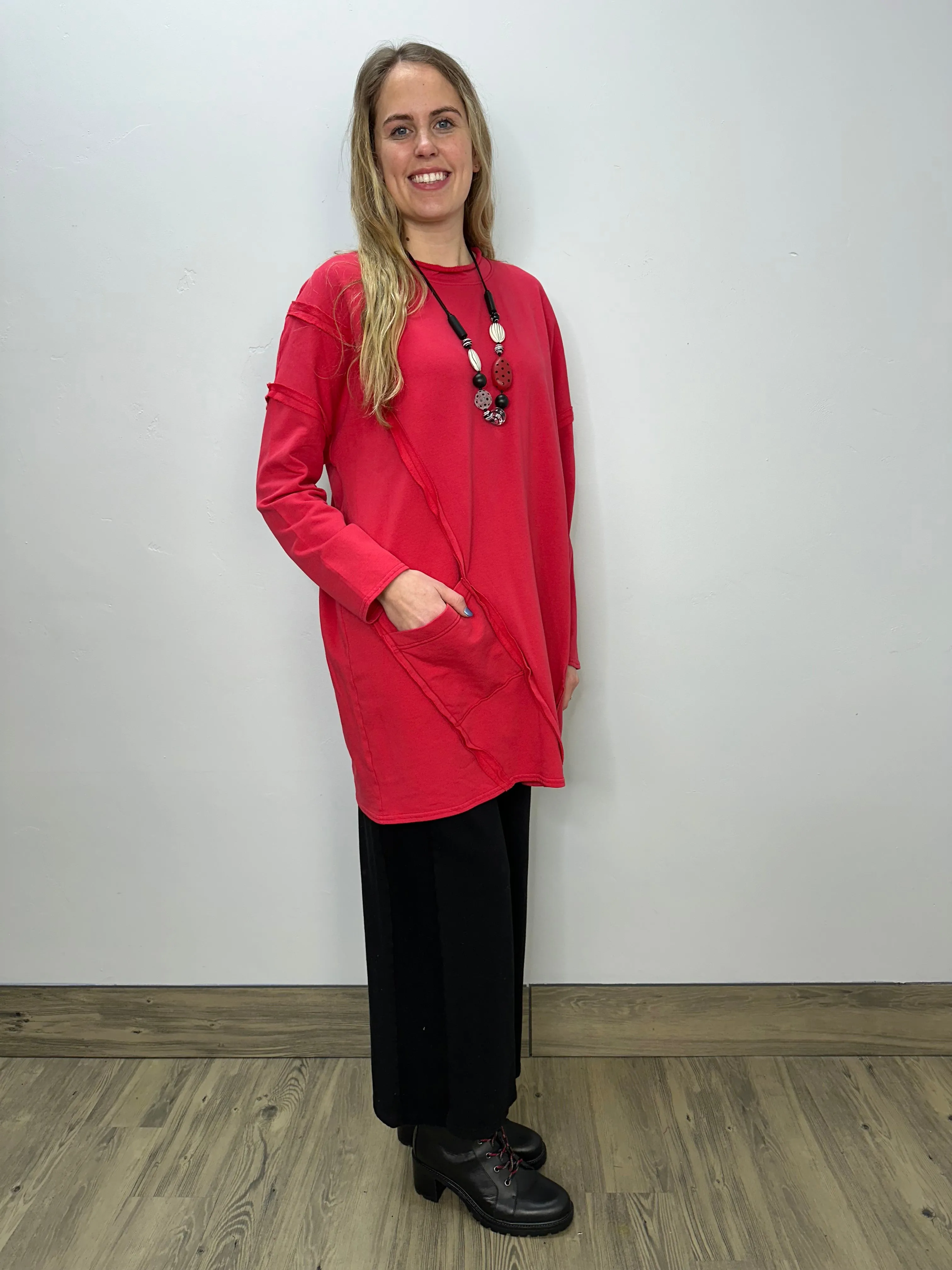 Cherry Red Long Sleeve Fleece Tunic